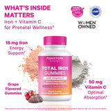 Close-up of Pink Stork Pregnancy Iron Gummies showing gummies