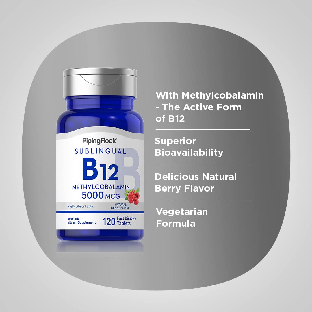 Close-up of Piping Rock Vitamin B12 Methylcobalamin 5000mcg fast dissolve tablet