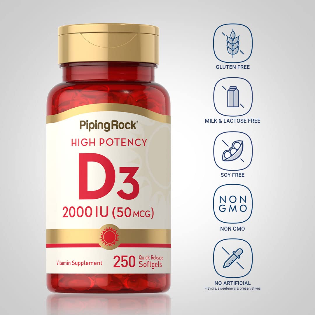 Close-up of Piping Rock Vitamin D3 50 mcg softgel