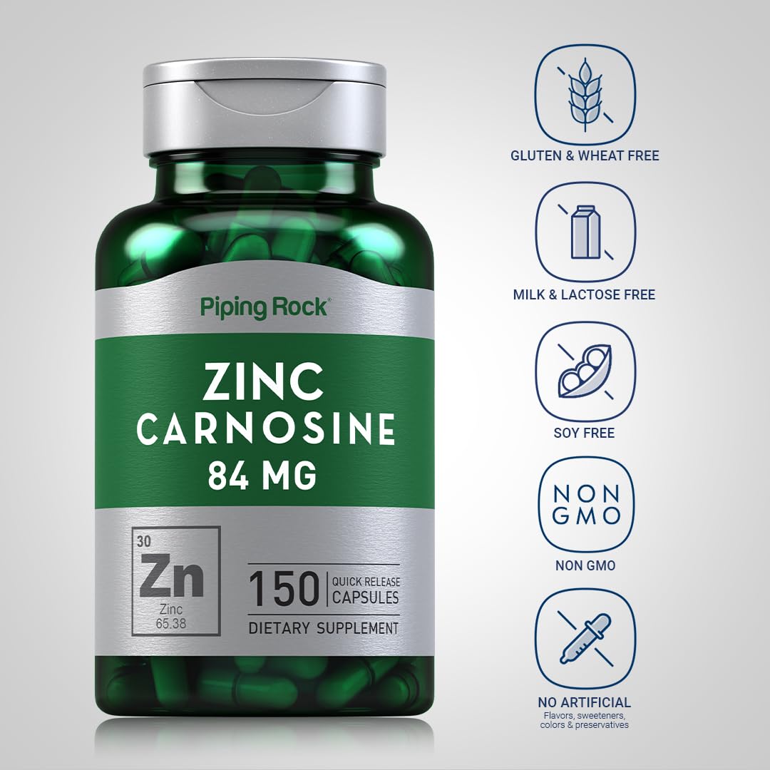 Close-up of Piping Rock Zinc L-Carnosine Complex capsules