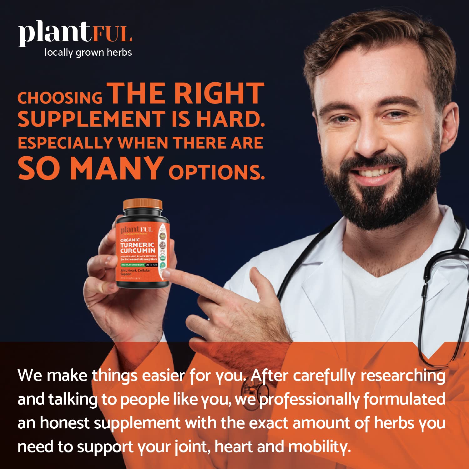 Close-up of PLANTFUL RESEARCH Organic Turmeric Curcumin Tablets