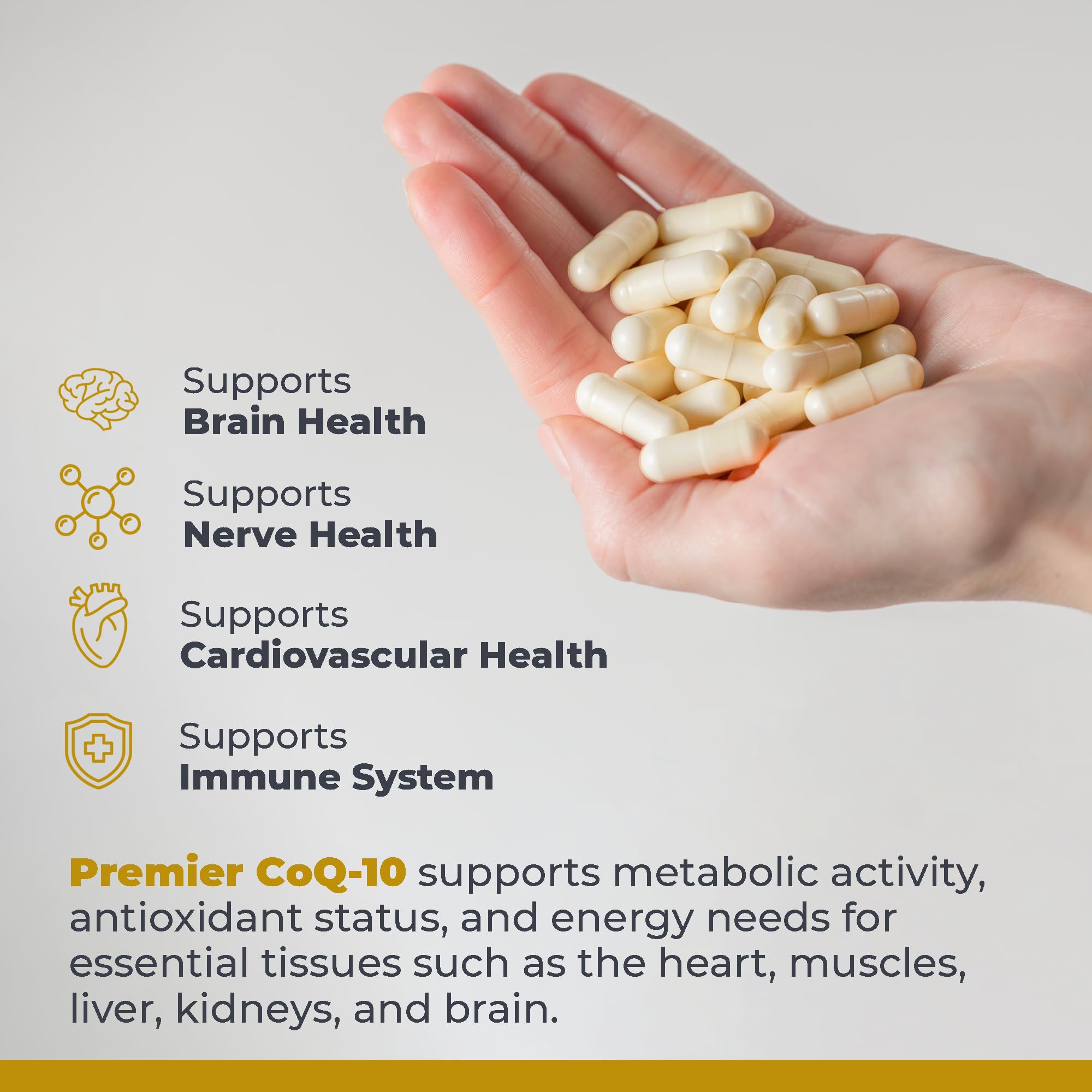 Close-up of Premier Research Labs CoQ10 Supplement capsule
