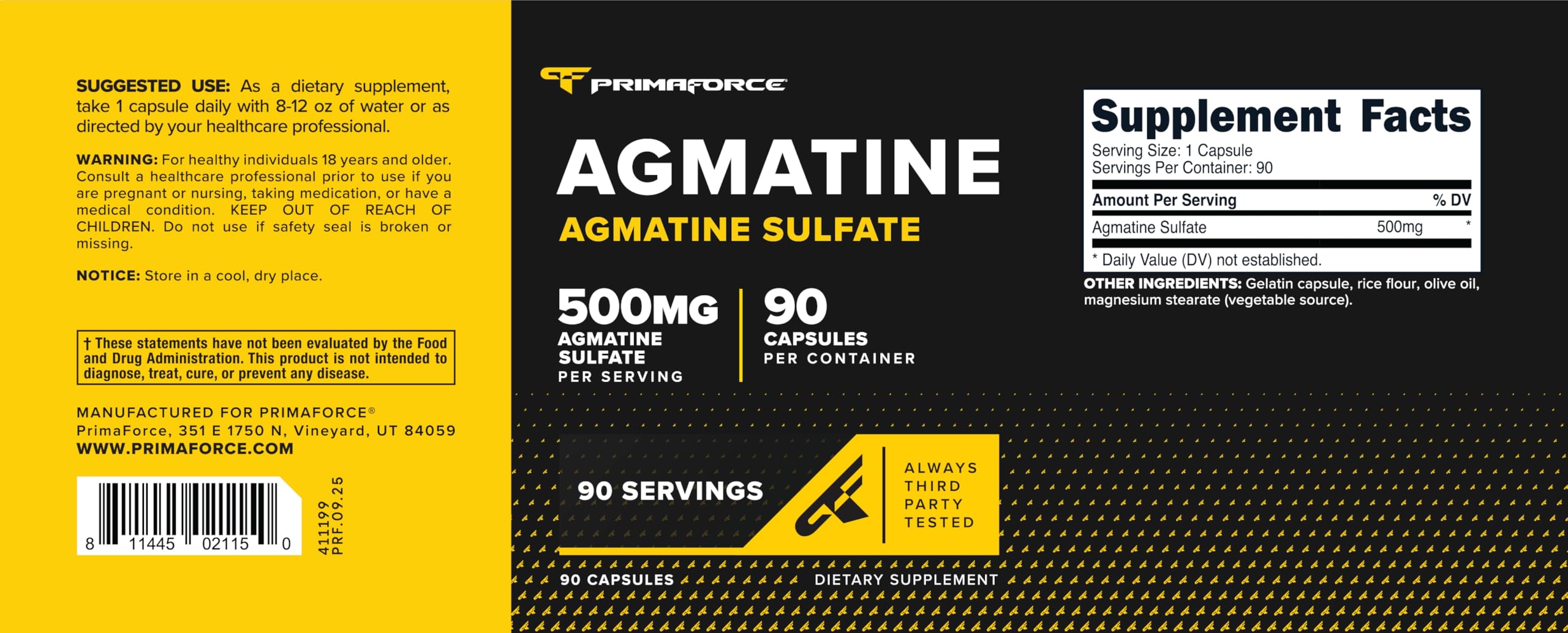 Close-up of Primaforce Agmatine Sulfate 500mg capsule
