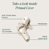Close-up of Primal Harvest Liver Support Capsules showing Milk Thistle ingredient