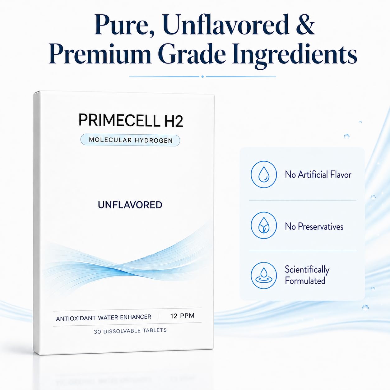 Close-up of PrimeCell H2 effervescent tablet