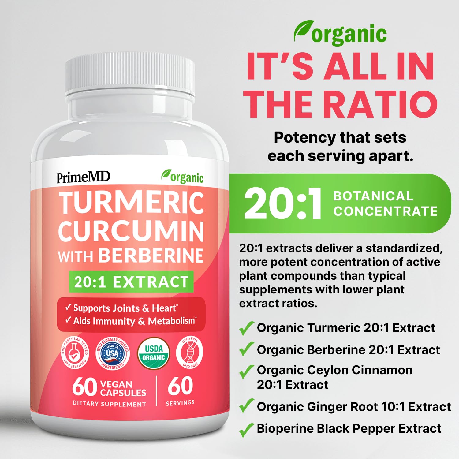 Close-up of PrimeMD Turmeric Curcumin Capsules showing ingredients
