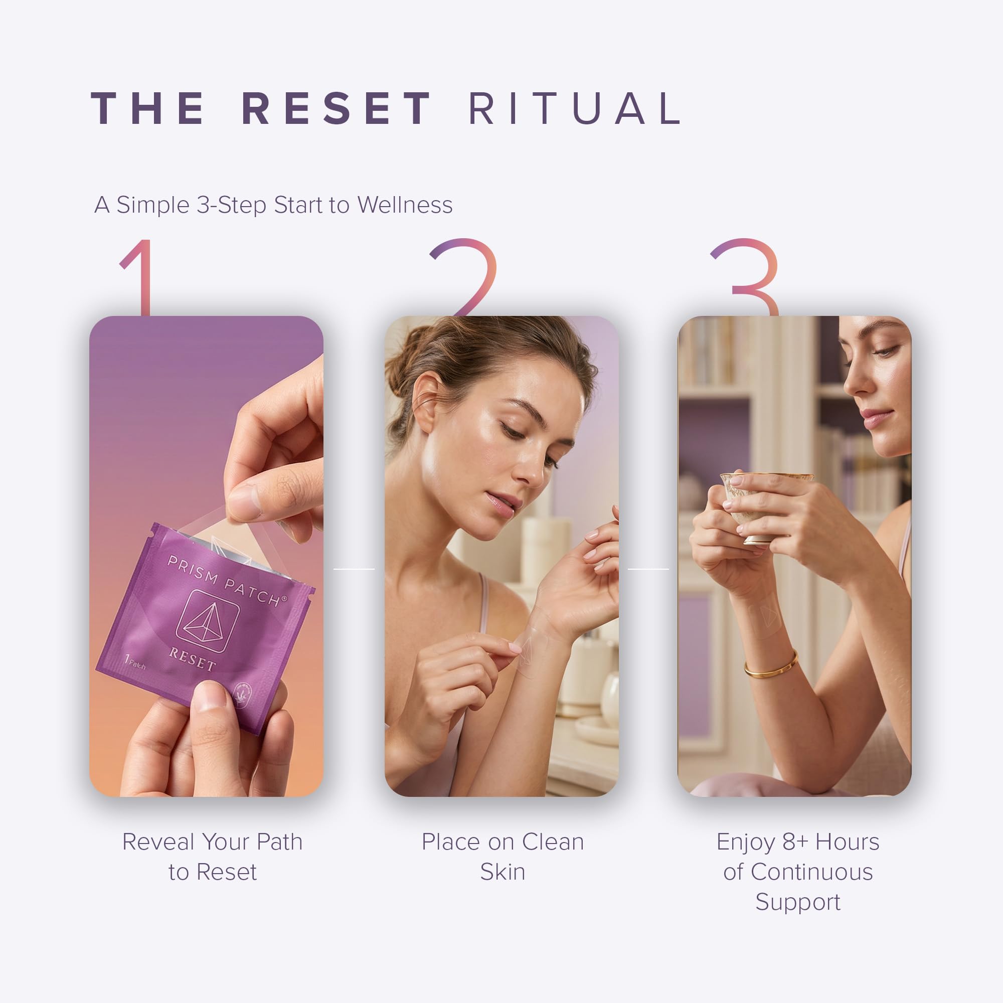 Close-up of Prism Patch RESET Wellness Patches with lavender essential oil