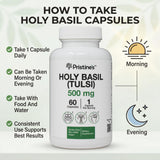 Close-up of PRISTINE'S Holy Basil Supplement label