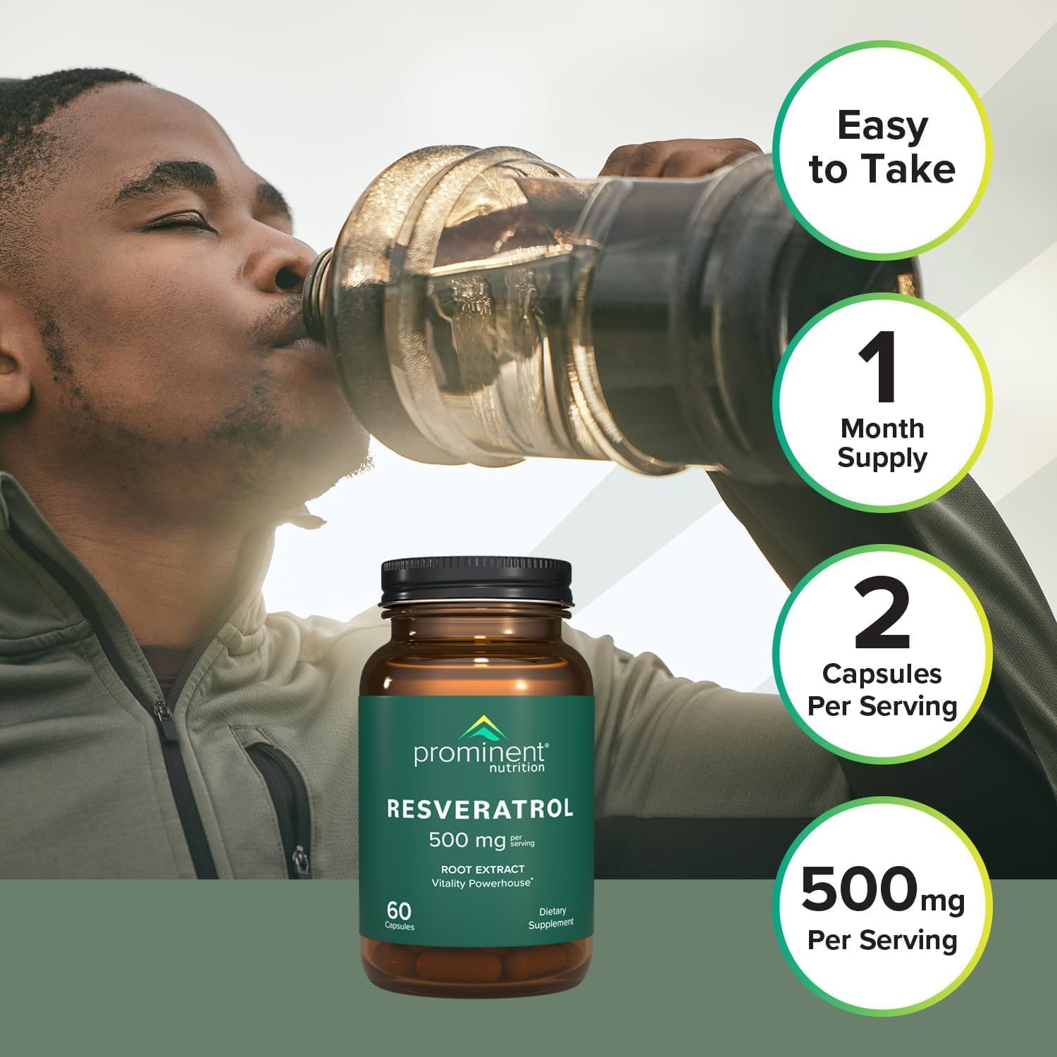 Close-up of Prominent Nutrition Trans-Resveratrol capsules