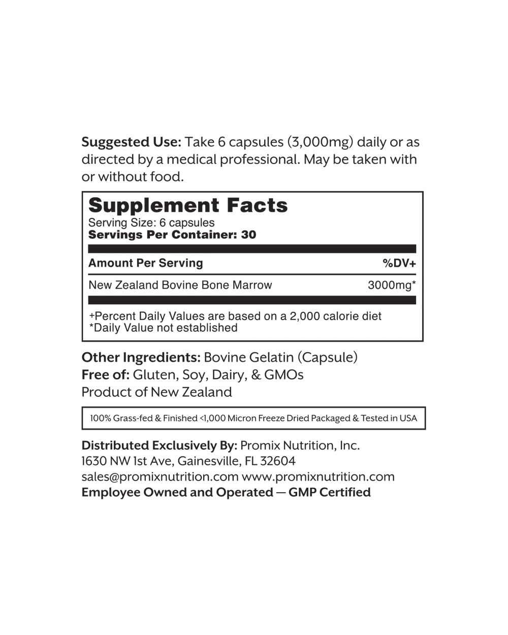 Close-up of ProMix Nutrition Bone Marrow Capsules