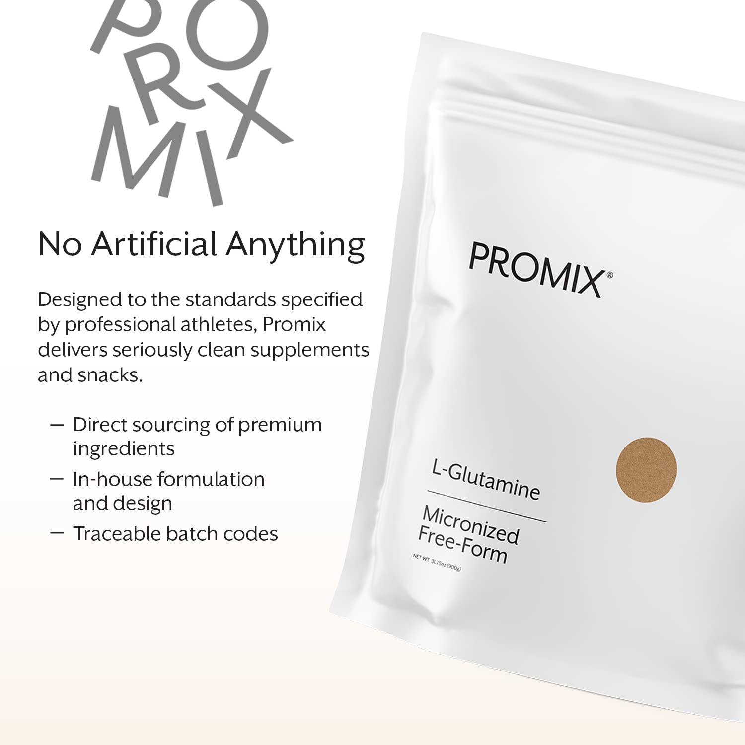 Close-up of ProMix Nutrition L-Glutamine Powder ingredients