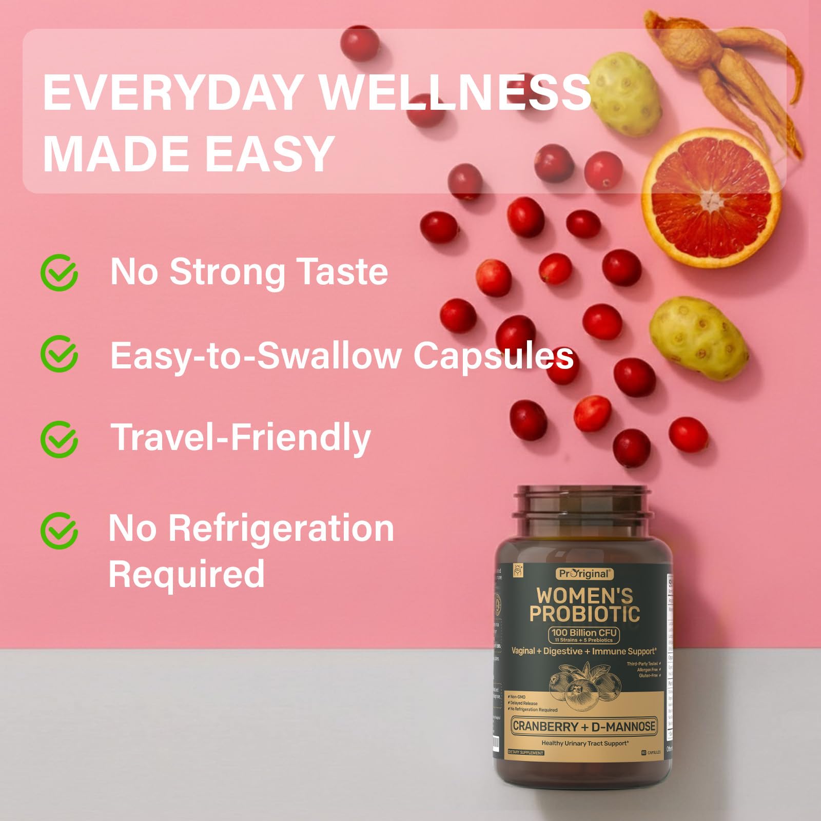 Close-up of Proriginal Women’s Probiotic capsules