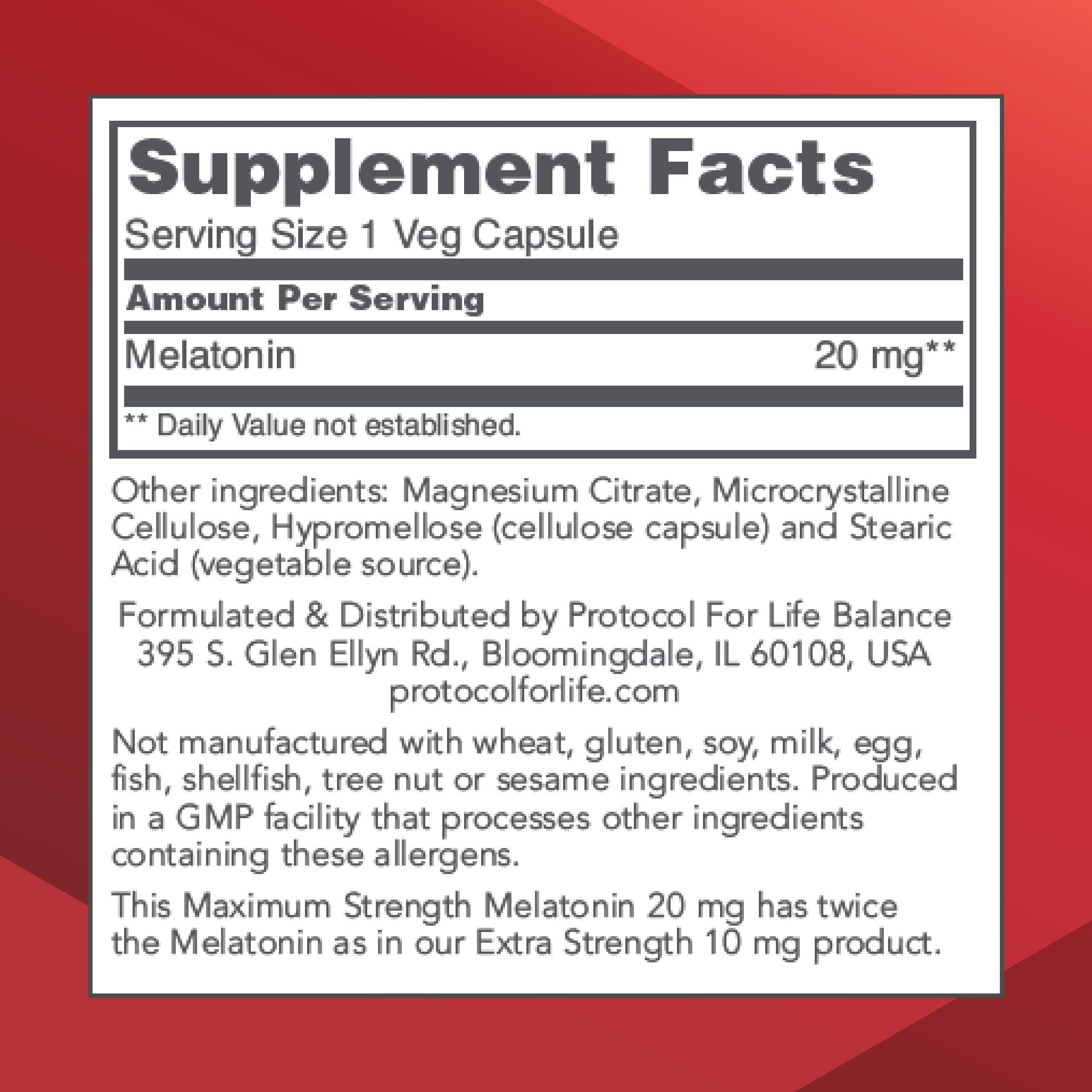 Close-up of PROTOCOL FOR LIFE BALANCE Melatonin 20 mg capsule