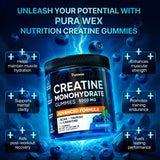 Close-up of PURA WEX NUTRITION Creatine Gummies blueberry flavour