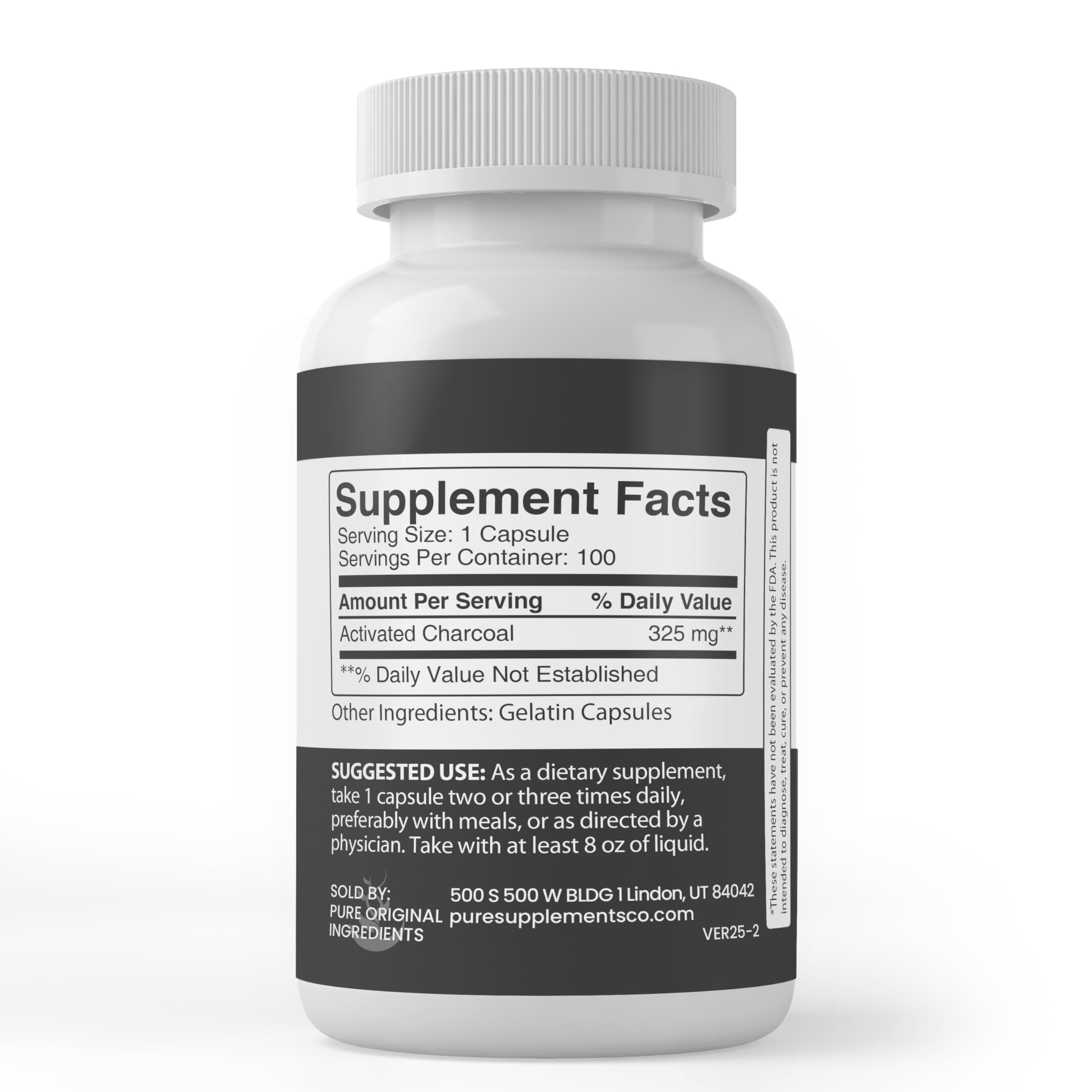 Close-up of PURE Activated Charcoal Capsules