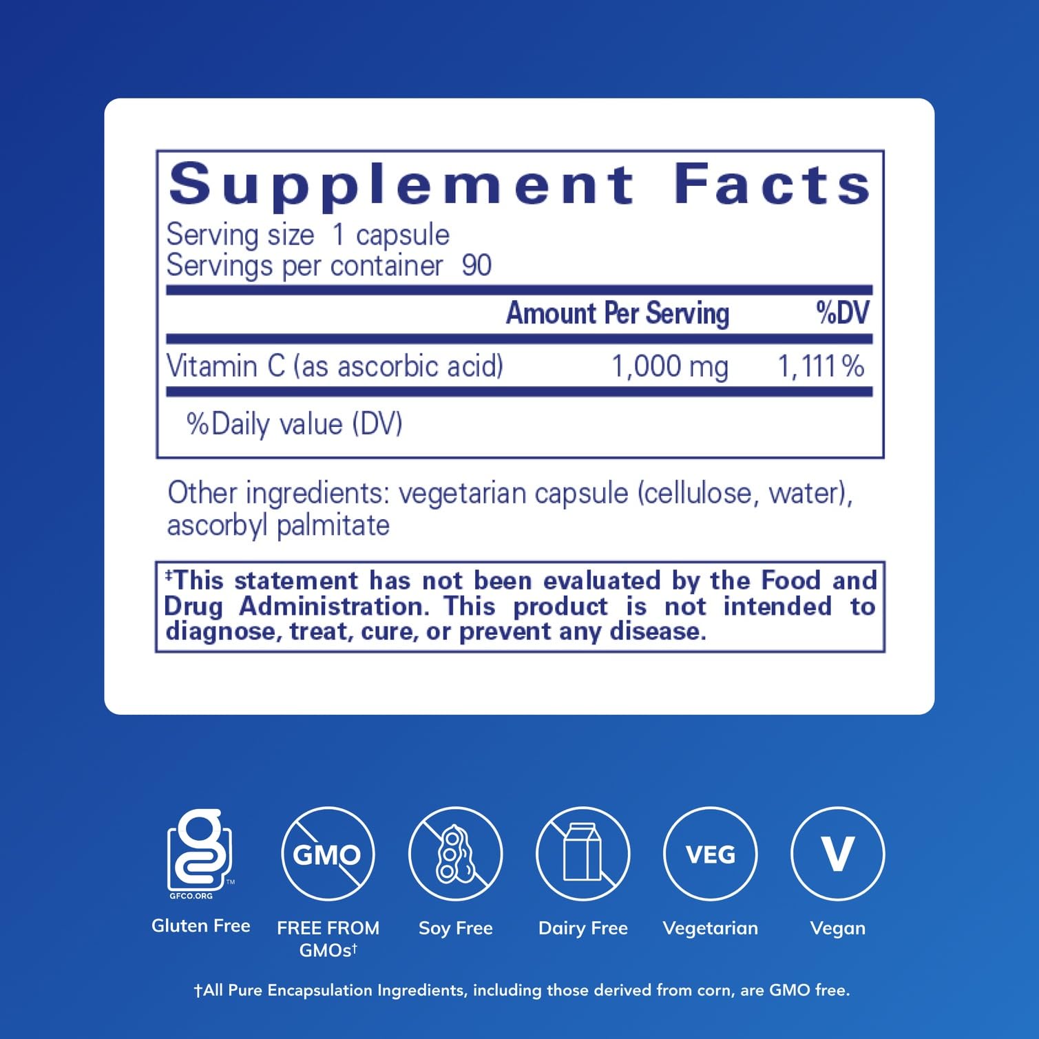 Close-up of Pure Encapsulations Vitamin C 1000mg capsules