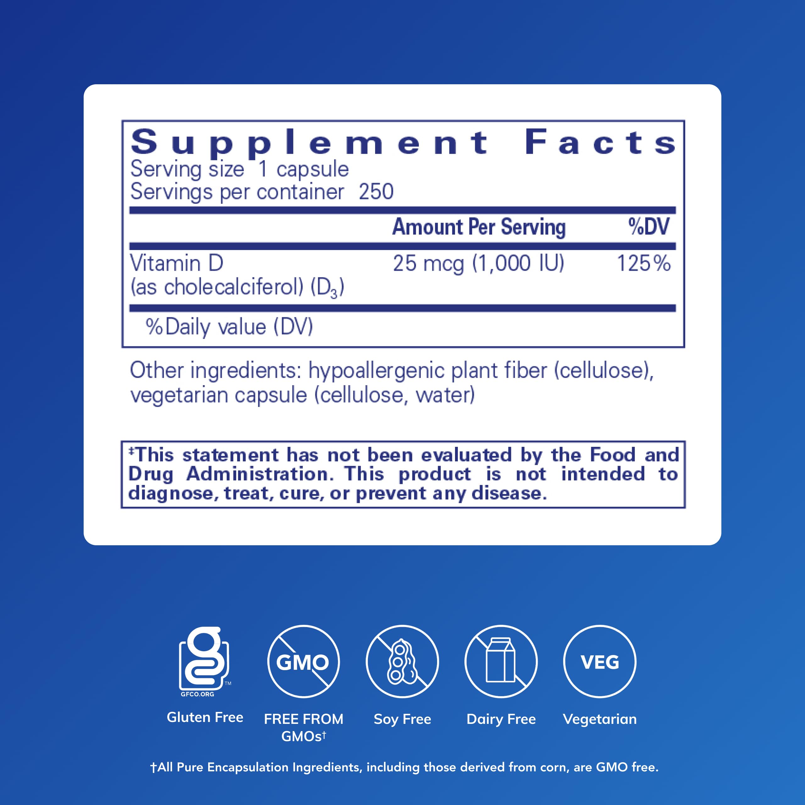 Close-up of Pure Encapsulations Vitamin D3 Supplement capsule