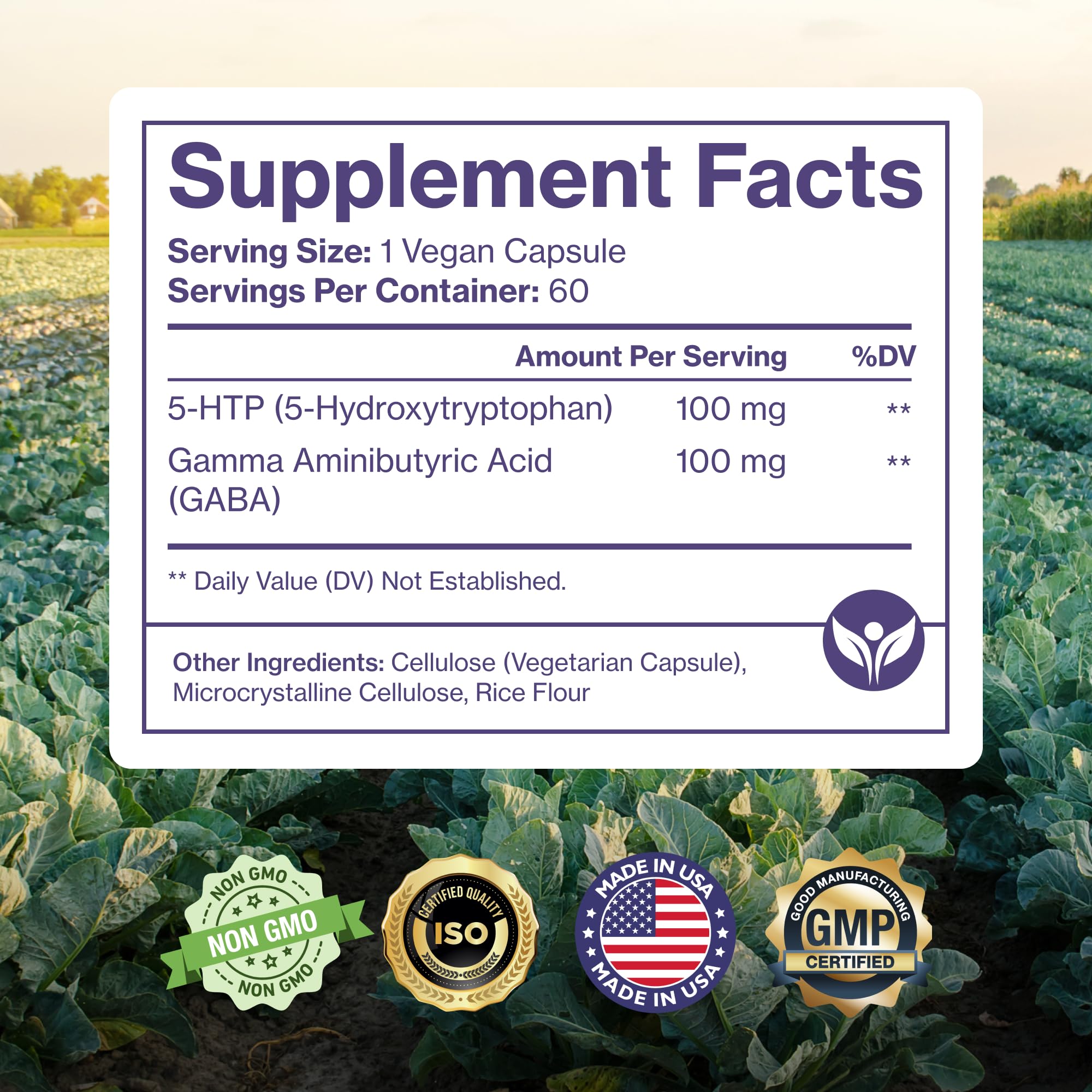 Close-up of Pure Micronutrients 5-HTP Supplement 100mg GABA vegetarian capsules