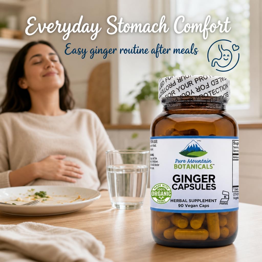 Close-up of Pure Mountain Botanicals Ginger Root Capsules