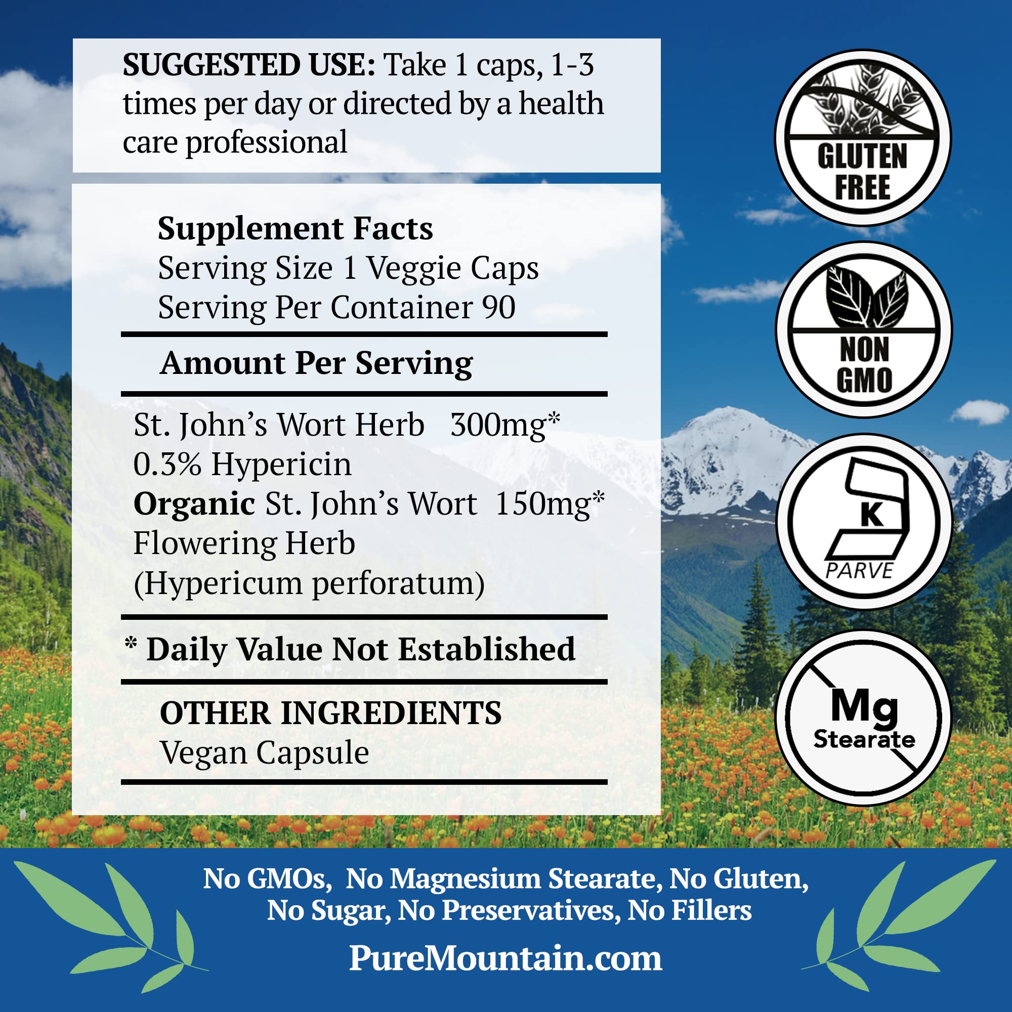Close-up of Pure Mountain Botanicals St. John's Wort capsule