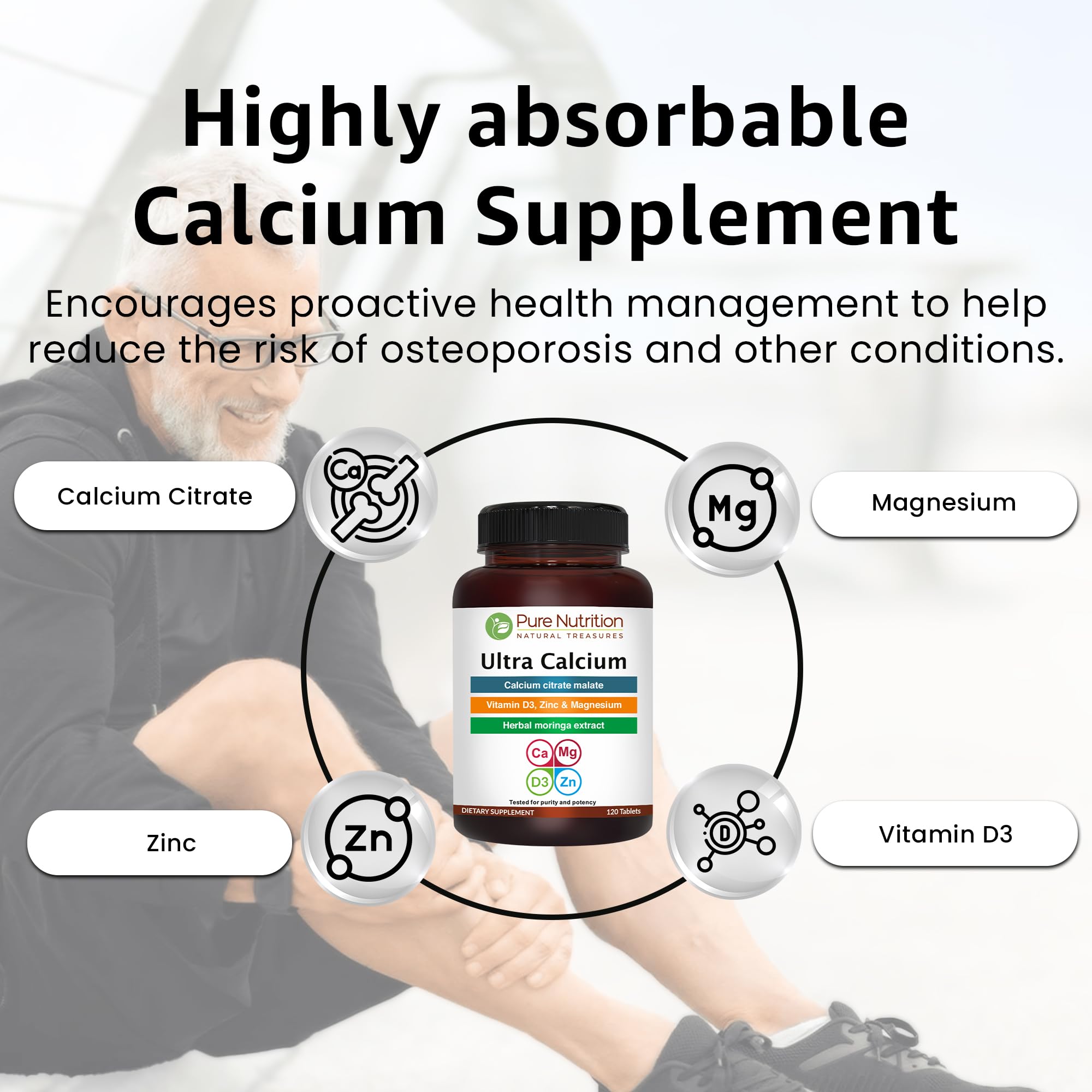 Close-up of PURE NUTRITION Ultra Calcium Citrate 1250 mg tablet
