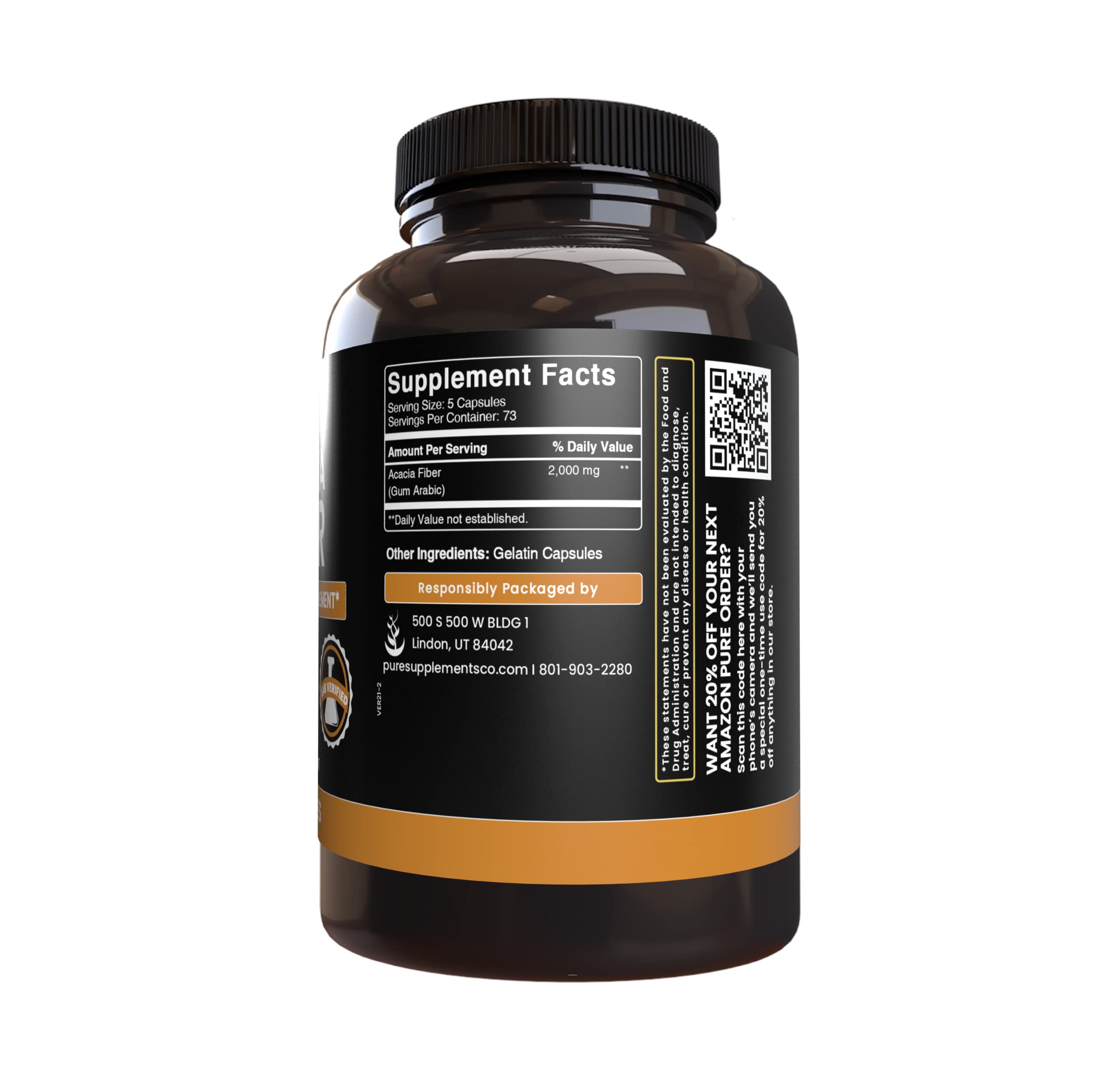 Close-up of PURE ORIGINAL INGREDIENTS Acacia Fiber Capsules