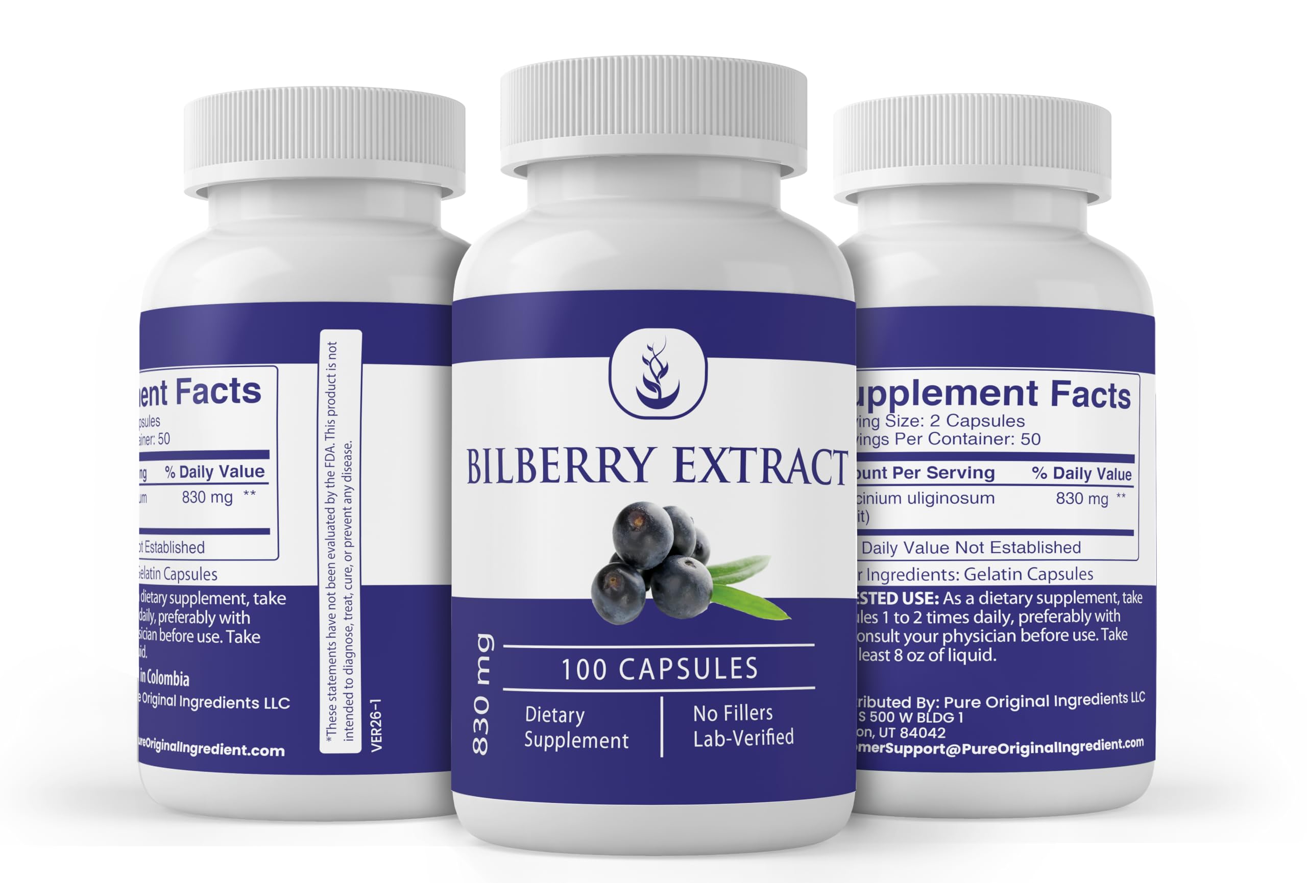 Close-up of PURE ORIGINAL INGREDIENTS Bilberry Extract Capsules