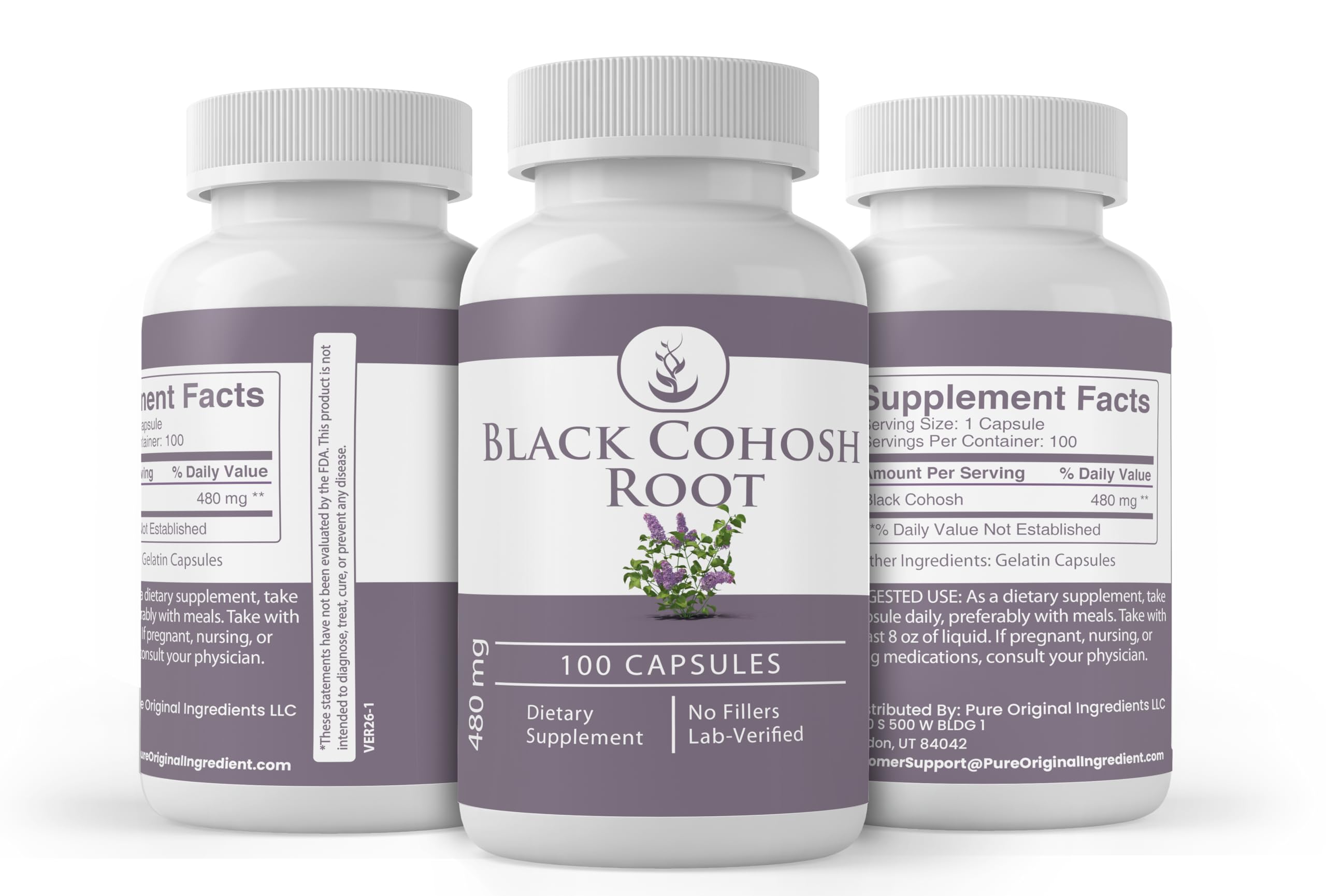 Close-up of PURE ORIGINAL INGREDIENTS Black Cohosh Root Capsules