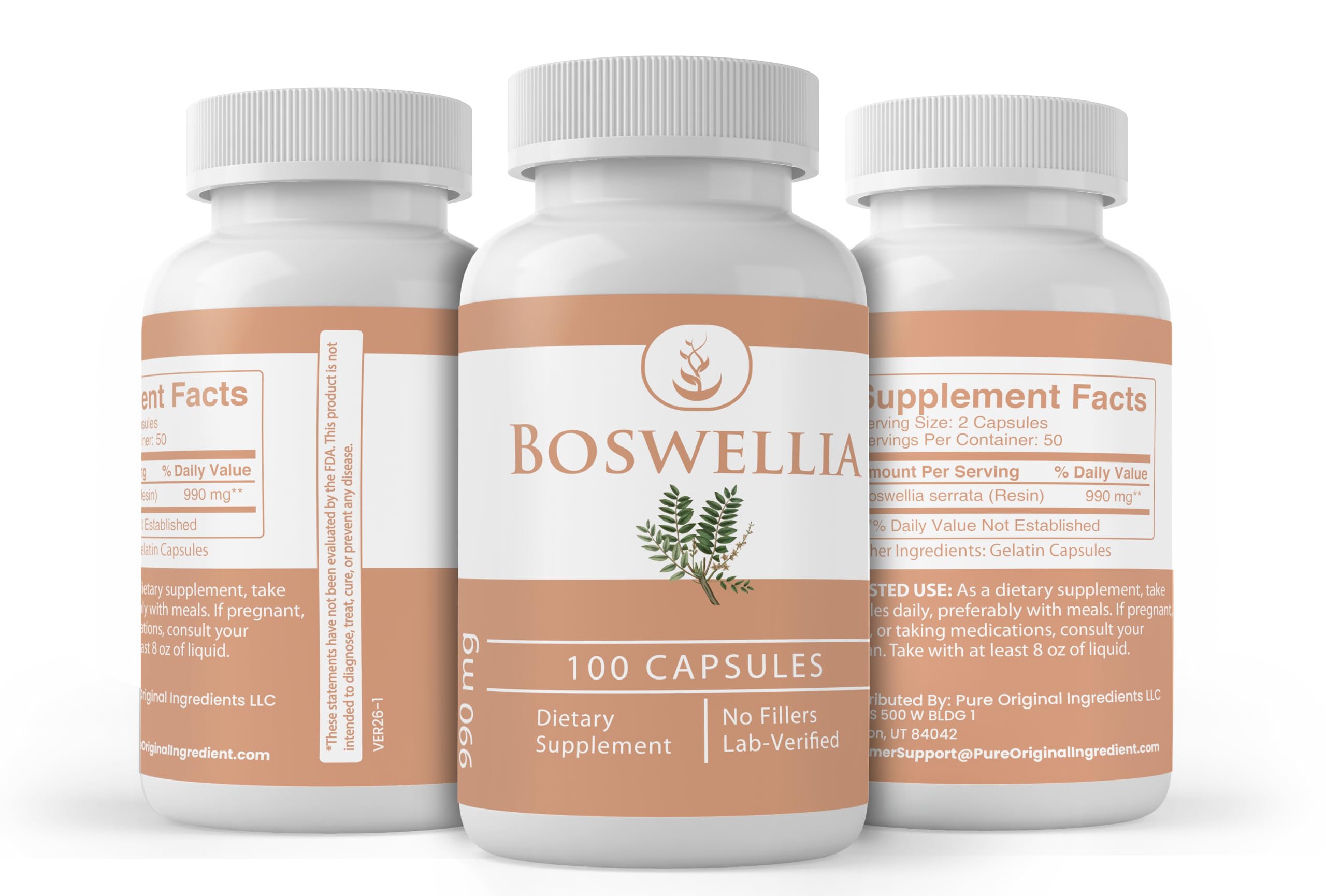 Close-up of PURE ORIGINAL INGREDIENTS Boswellia Capsules