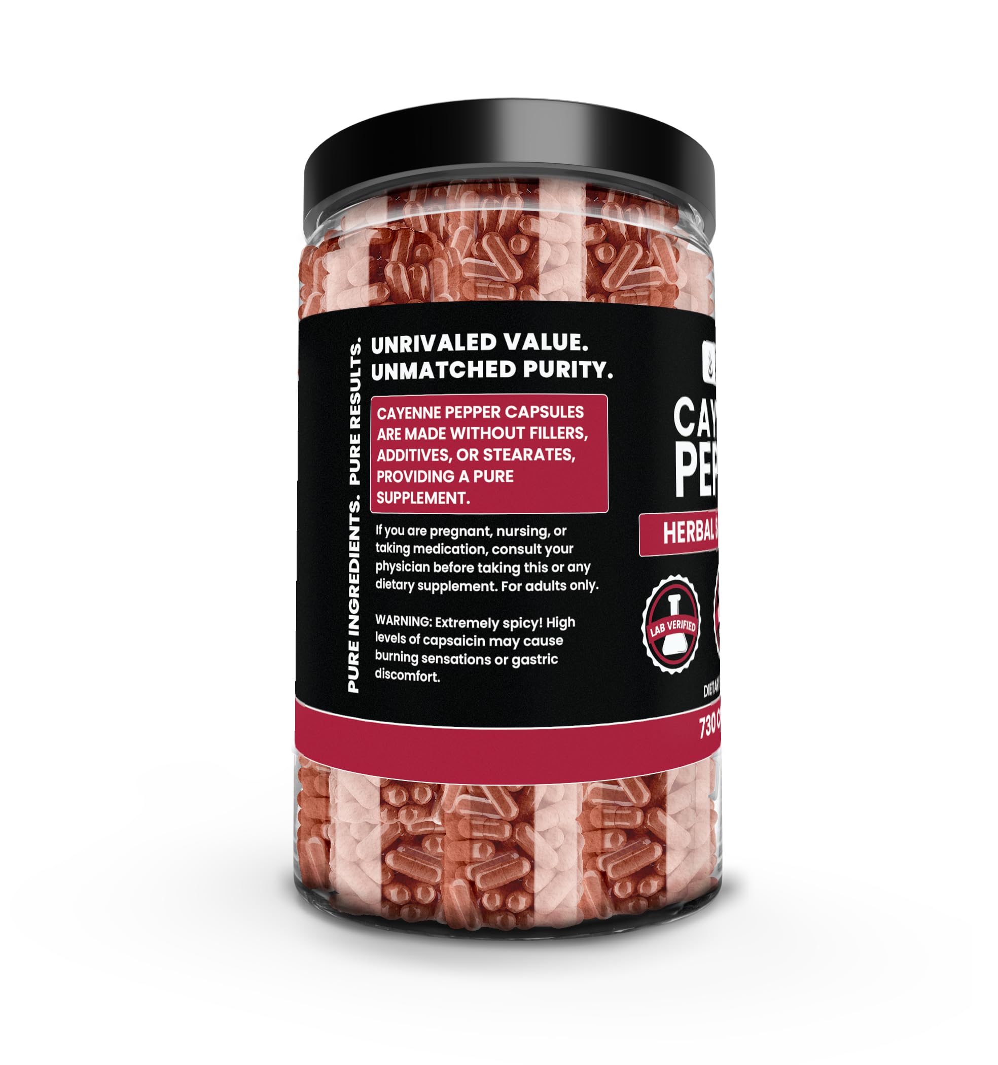 Close-up of PURE ORIGINAL INGREDIENTS Cayenne Pepper Capsules