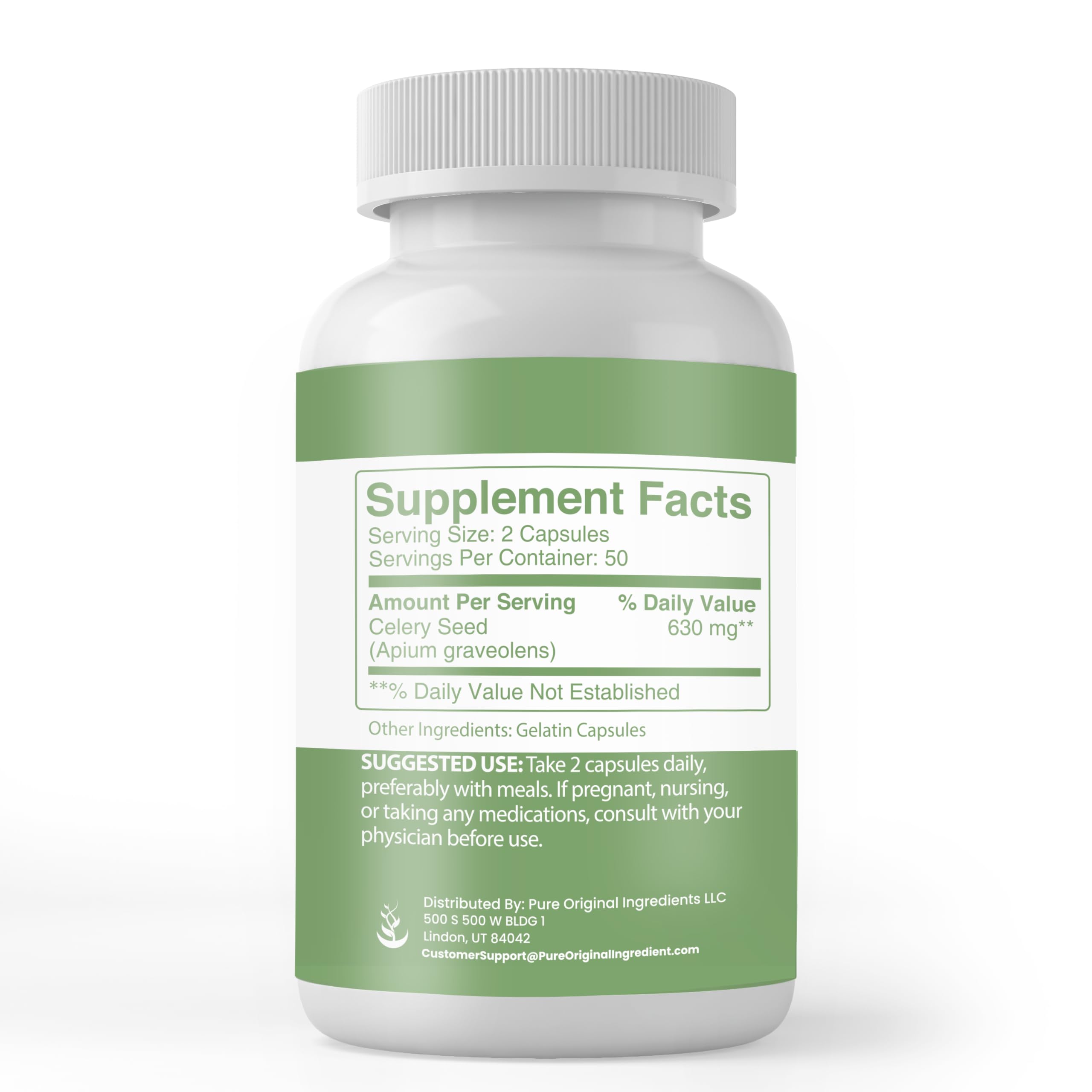 Close-up of PURE ORIGINAL INGREDIENTS Celery Seed Capsules