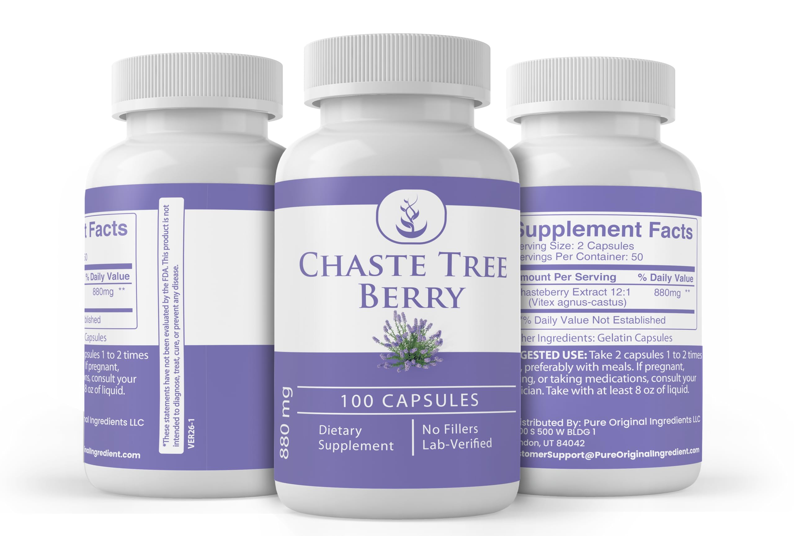 Close-up of PURE ORIGINAL INGREDIENTS Chasteberry Capsules