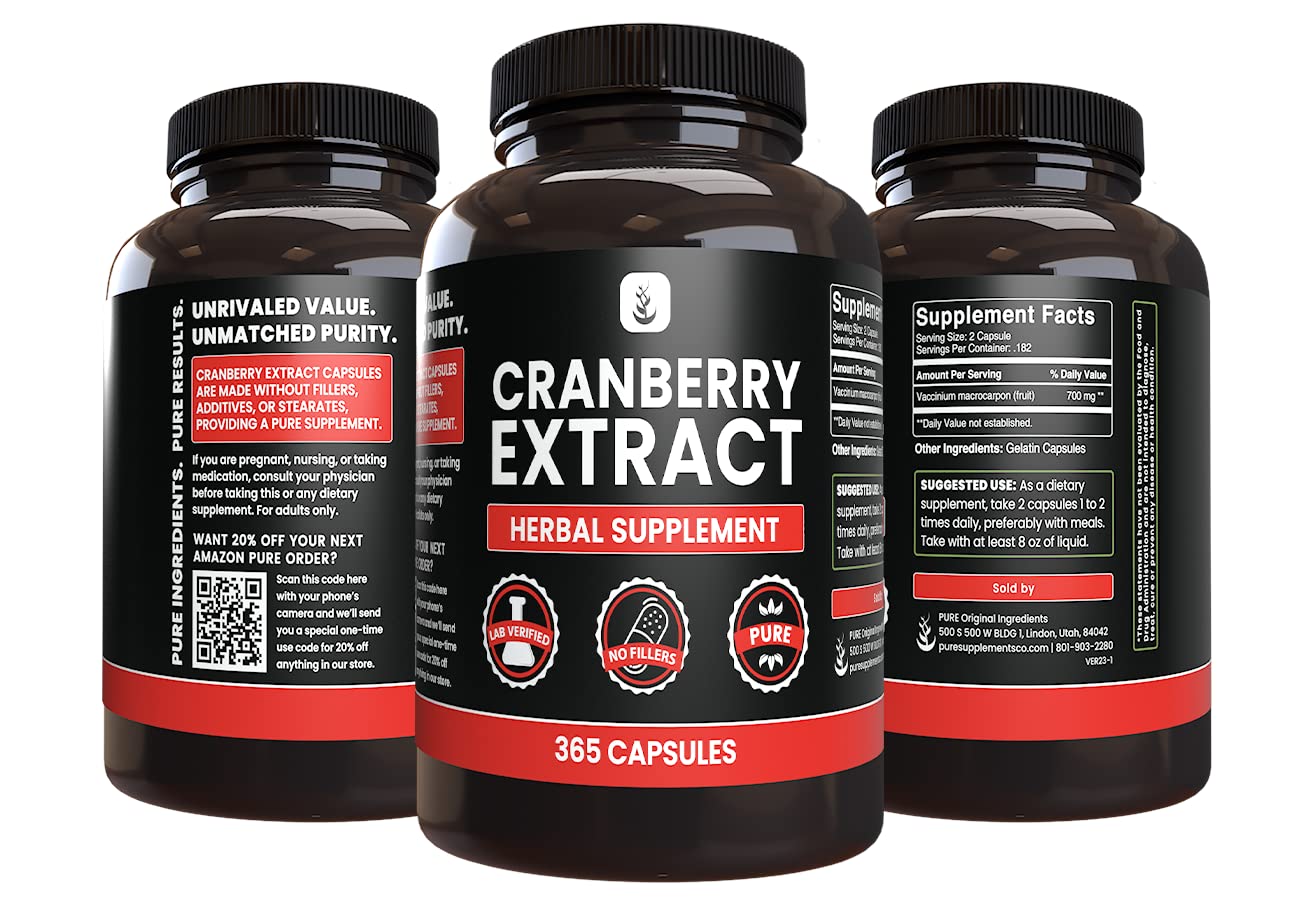 Close-up of PURE ORIGINAL INGREDIENTS Cranberry Extract Capsules