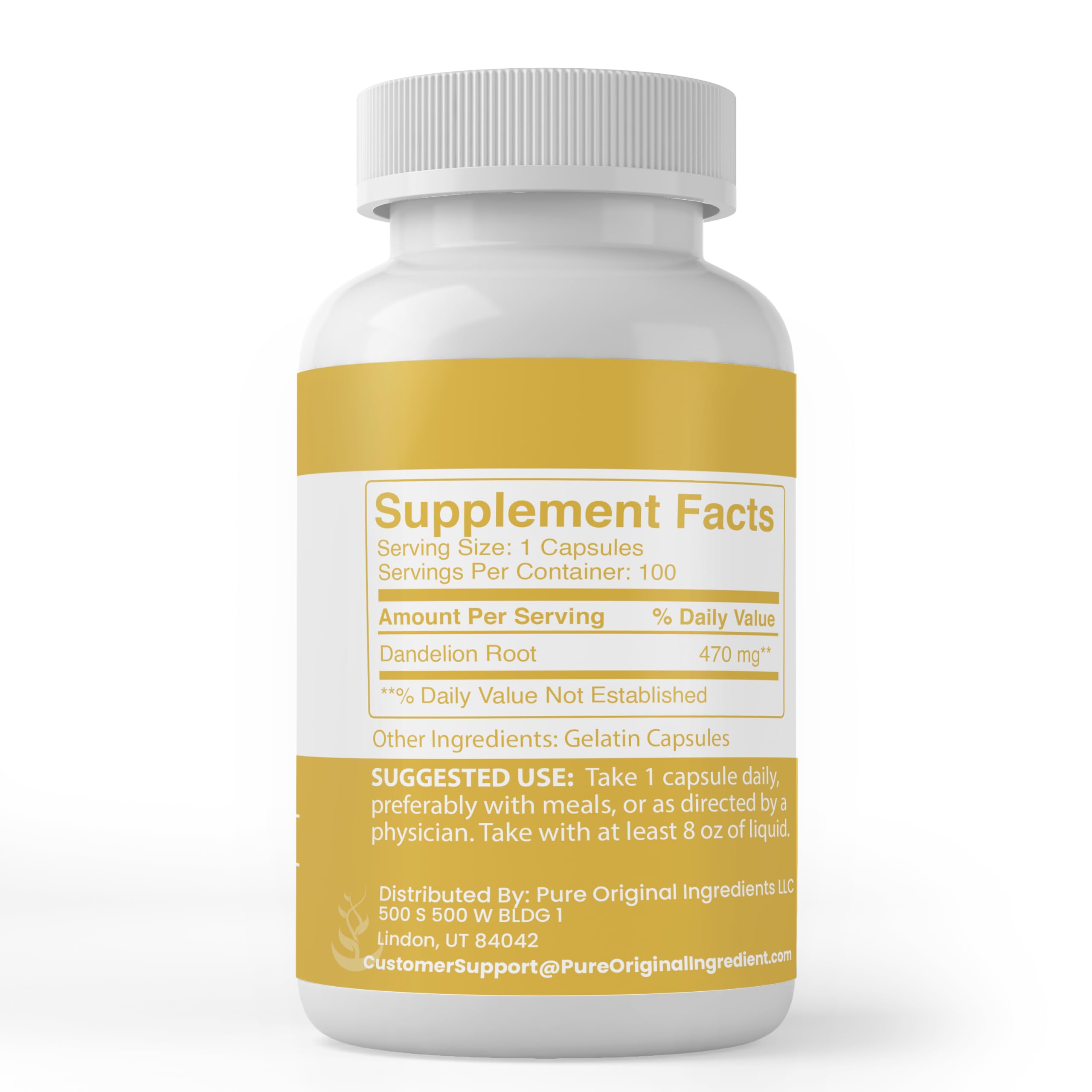 Close-up of PURE ORIGINAL INGREDIENTS Dandelion Root Capsules