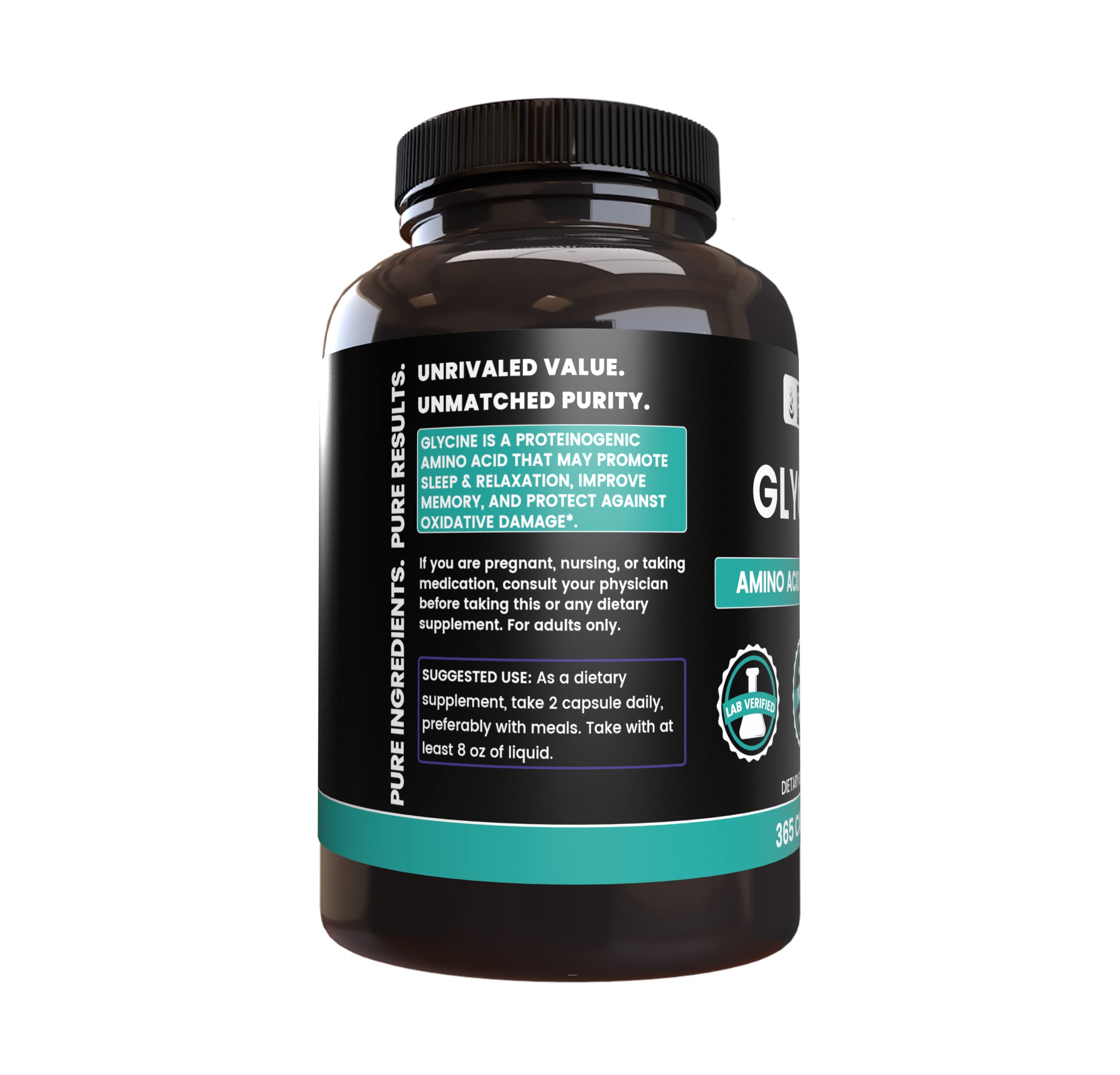 Close-up of PURE ORIGINAL INGREDIENTS Glycine Capsules