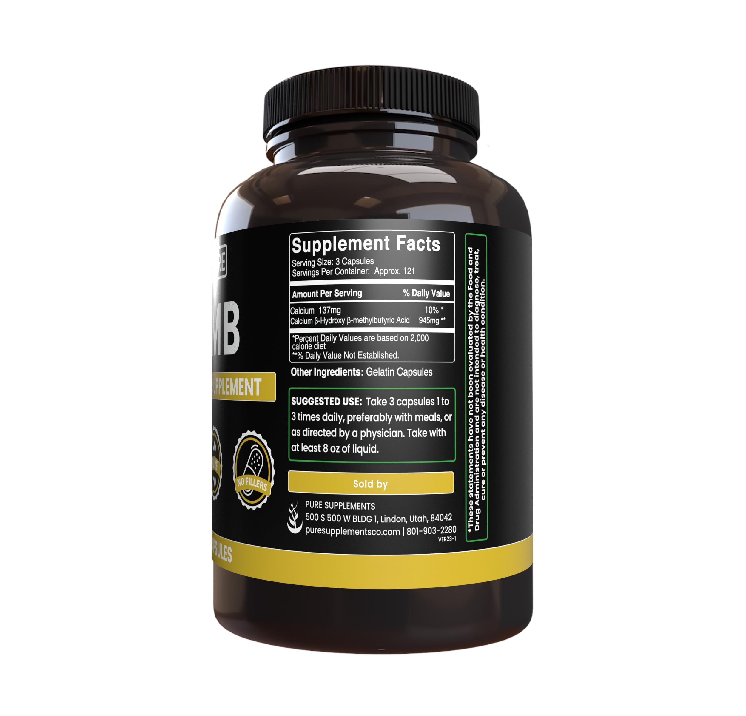 Close-up of PURE ORIGINAL INGREDIENTS HMB Capsules