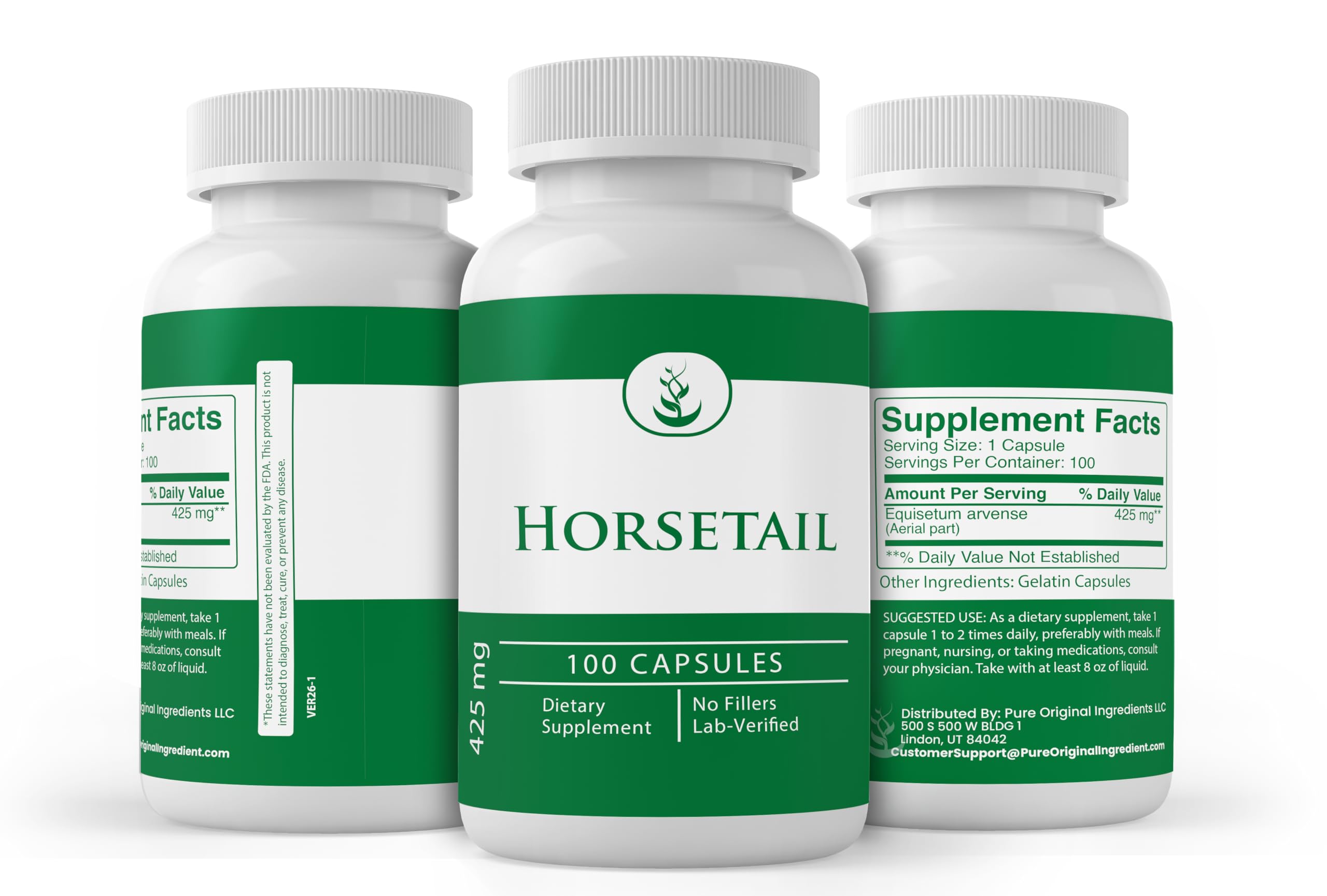 Close-up of PURE ORIGINAL INGREDIENTS Horsetail Capsules