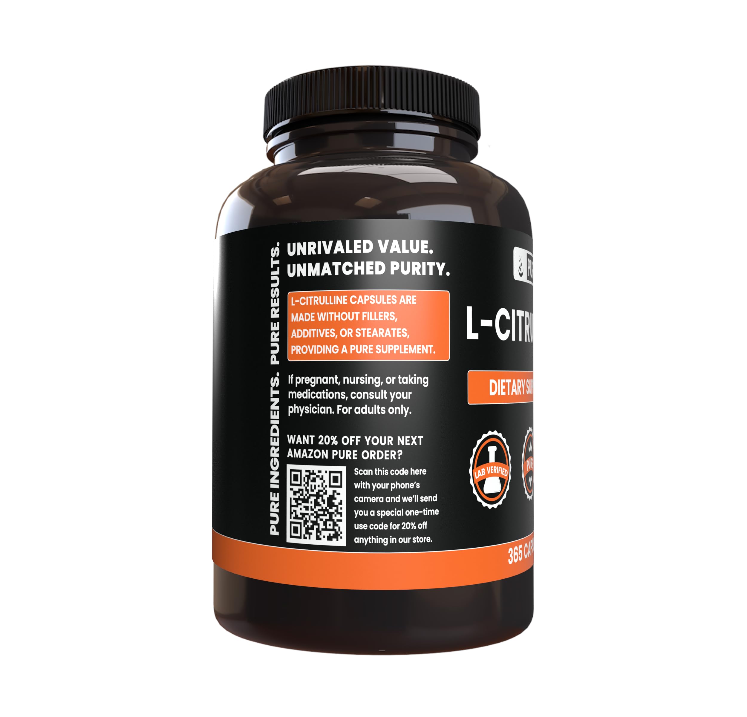 Close-up of PURE ORIGINAL INGREDIENTS L-Citrulline Capsules showing capsule details