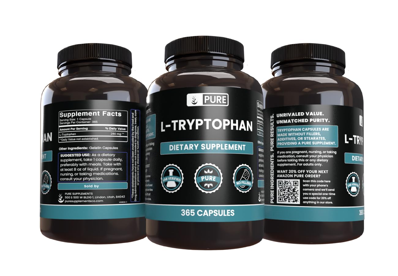 Close-up of PURE ORIGINAL INGREDIENTS L-Tryptophan Capsules