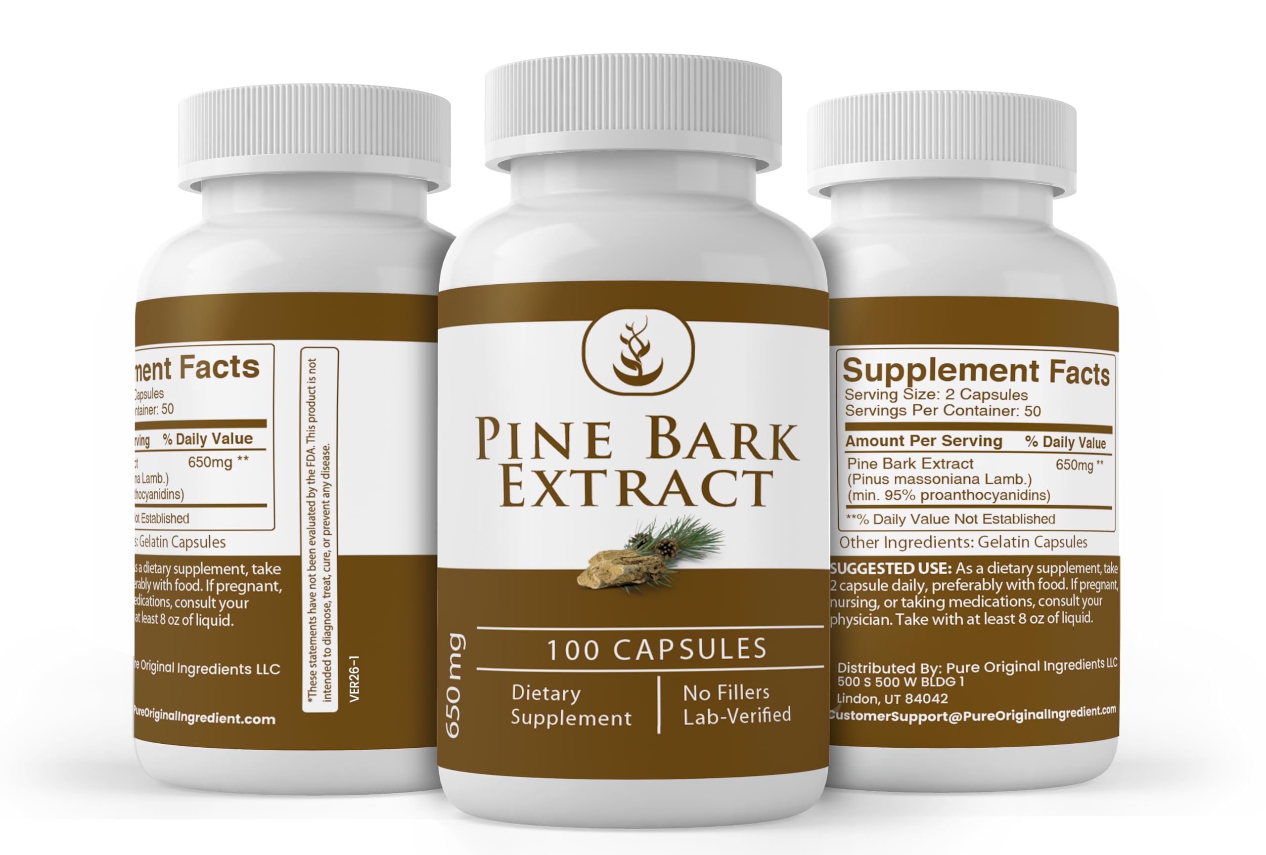 Close-up of PURE ORIGINAL INGREDIENTS Pine Bark Extract Capsules