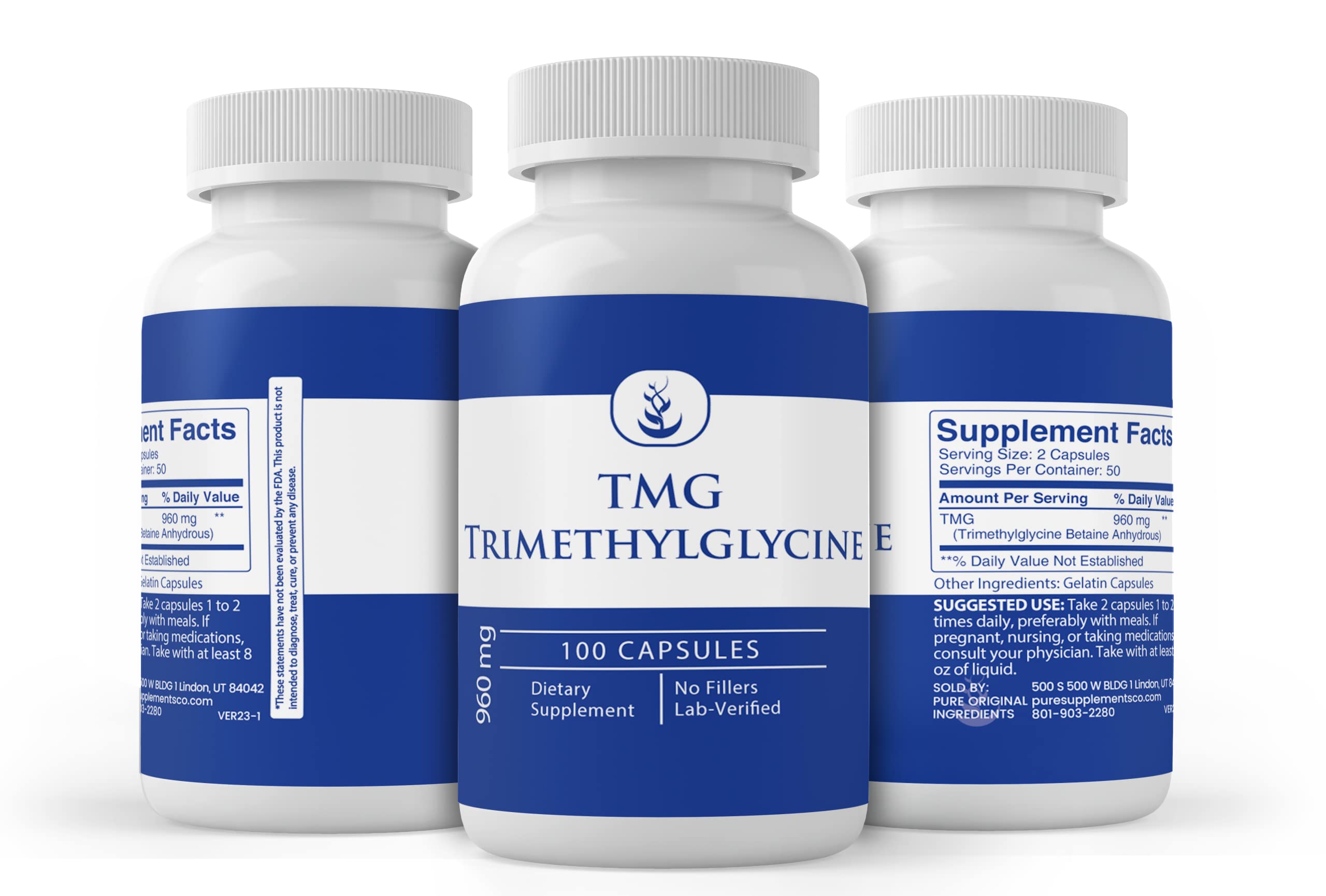 Close-up of PURE ORIGINAL INGREDIENTS TMG Trimethylglycine Capsules