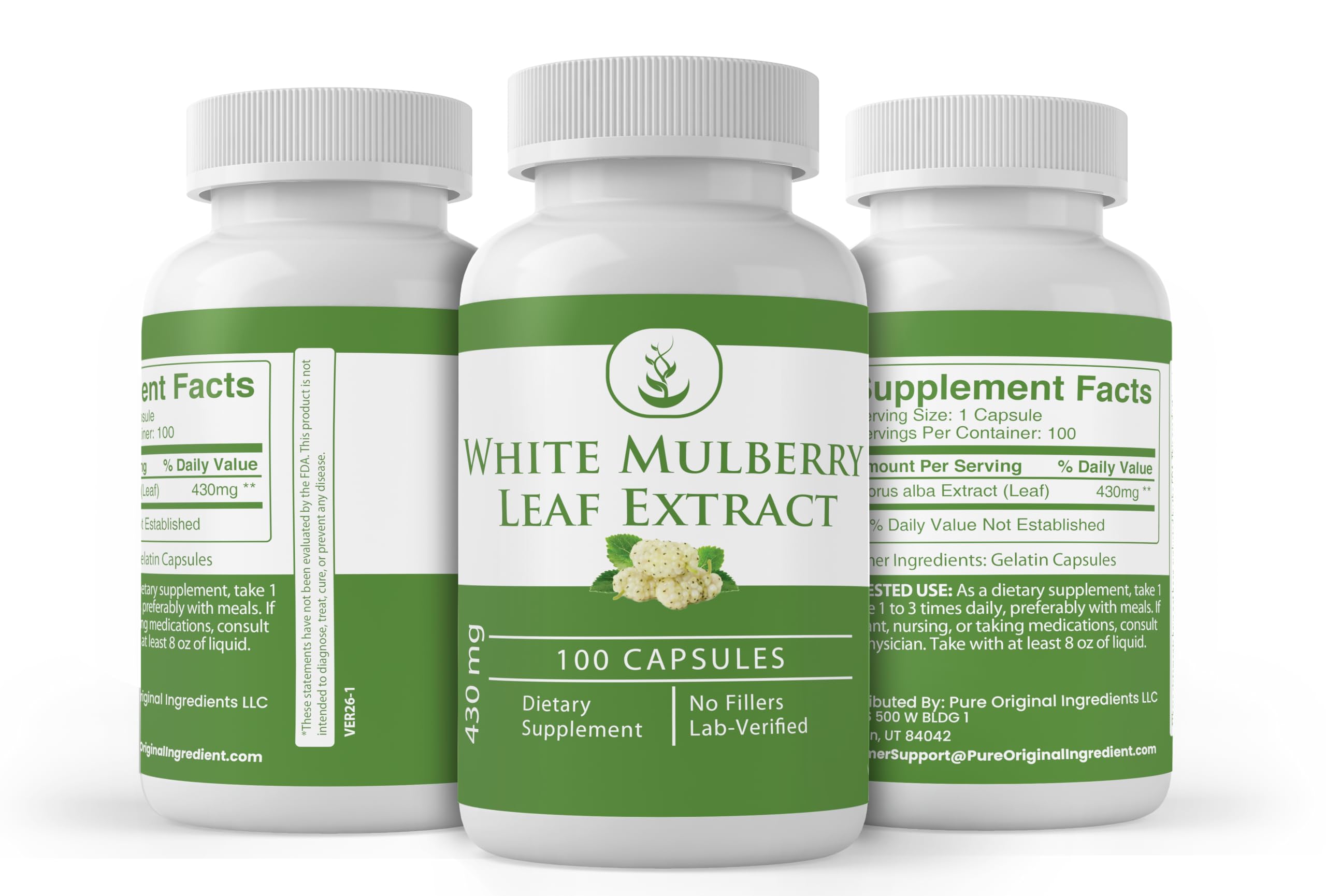 Close-up of PURE ORIGINAL INGREDIENTS White Mulberry Leaf Extract Capsules showing capsule details