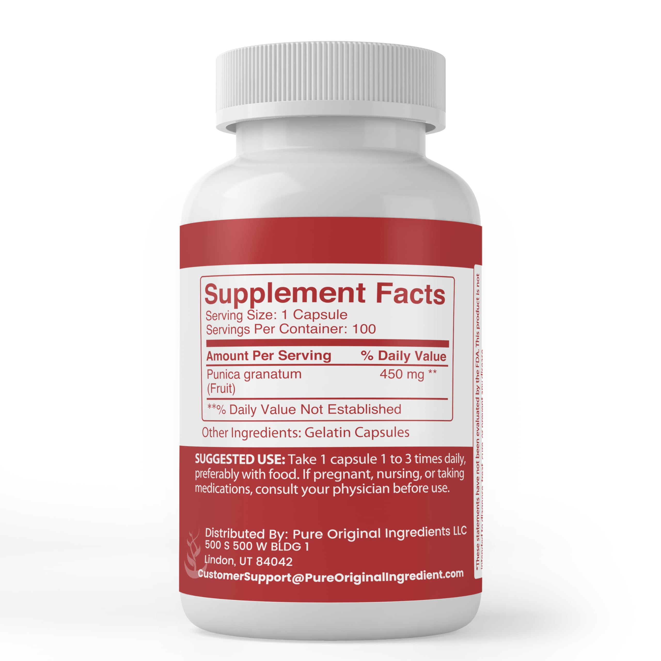 Close-up of PURE Pomegranate Extract Capsules showing single ingredient