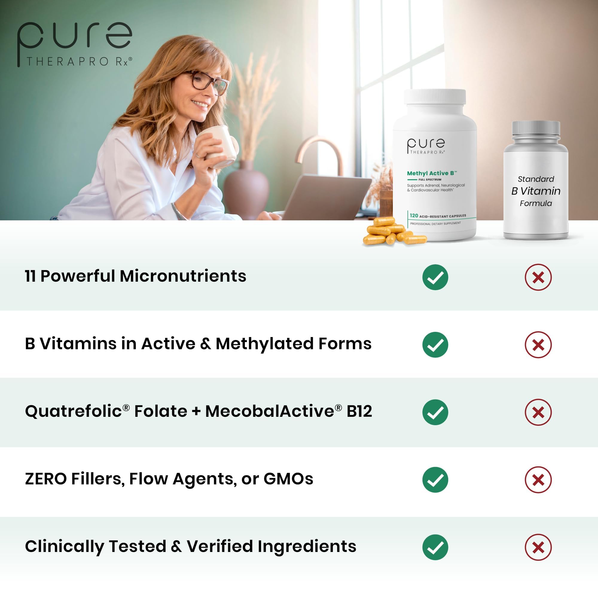 Close-up of Pure Therapro Rx B-Complex Vitamins capsules