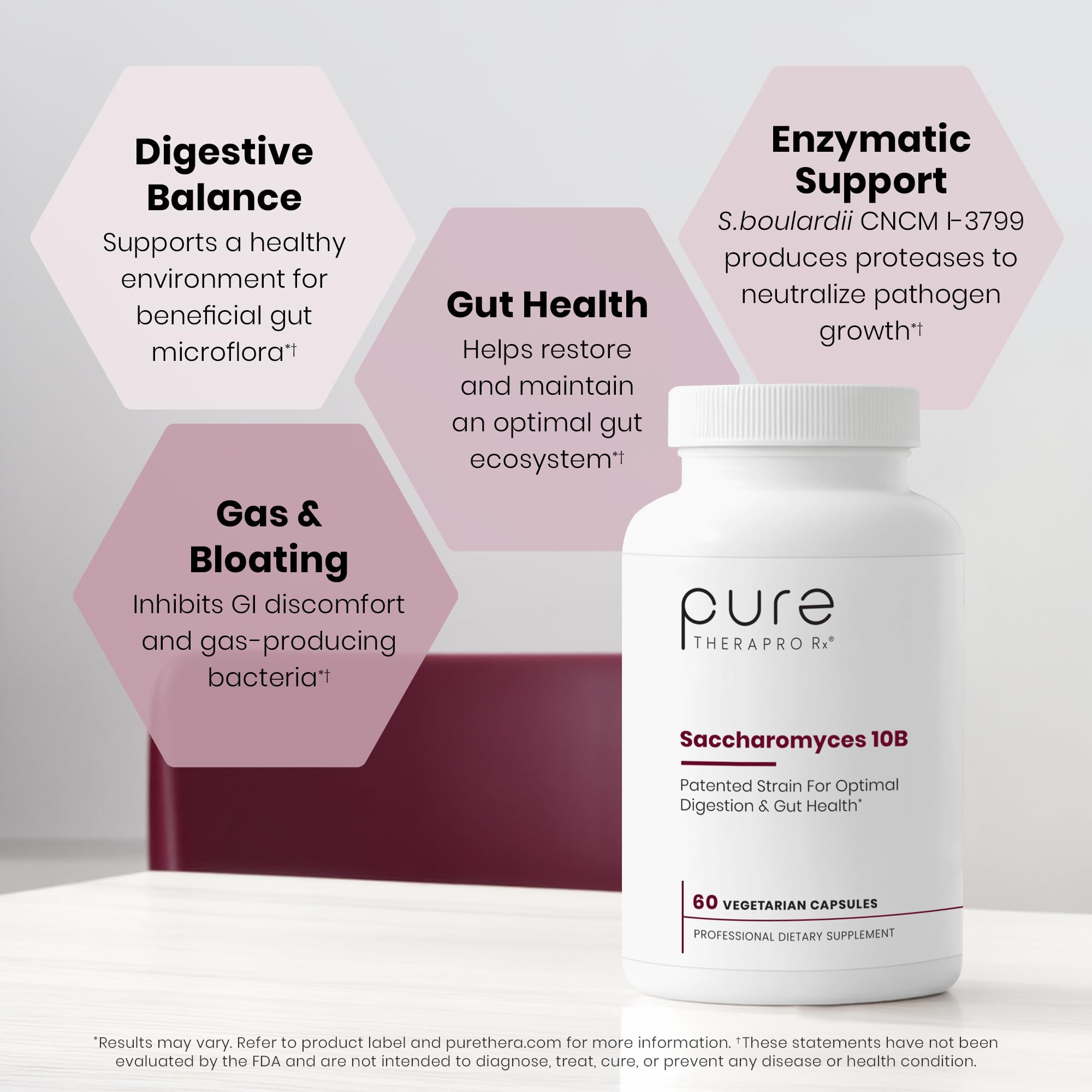 Close-up of Pure Therapro Rx Saccharomyces Boulardii Probiotic Capsules