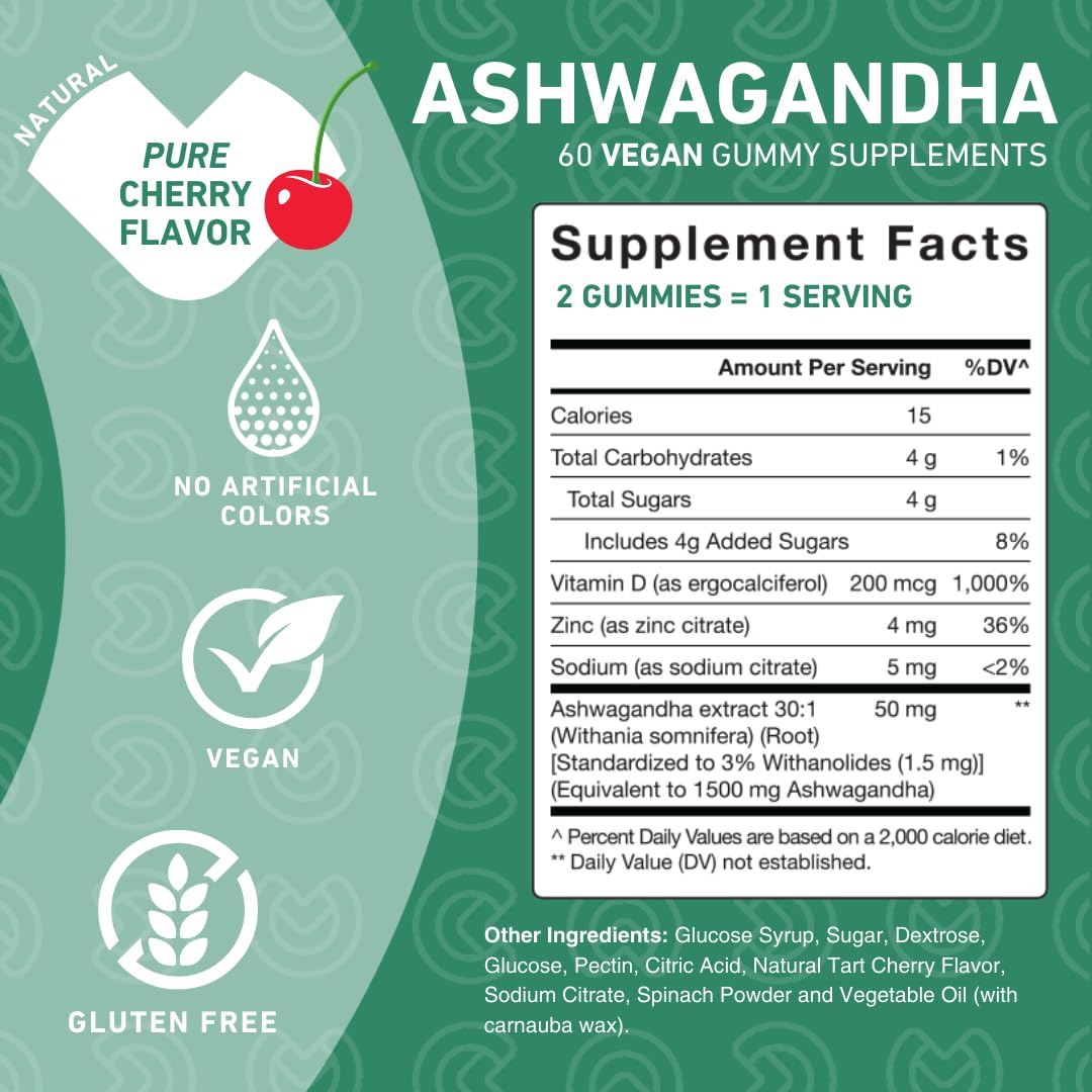 Close-up of PUREFINITY Ashwagandha Gummies showing berry flavour