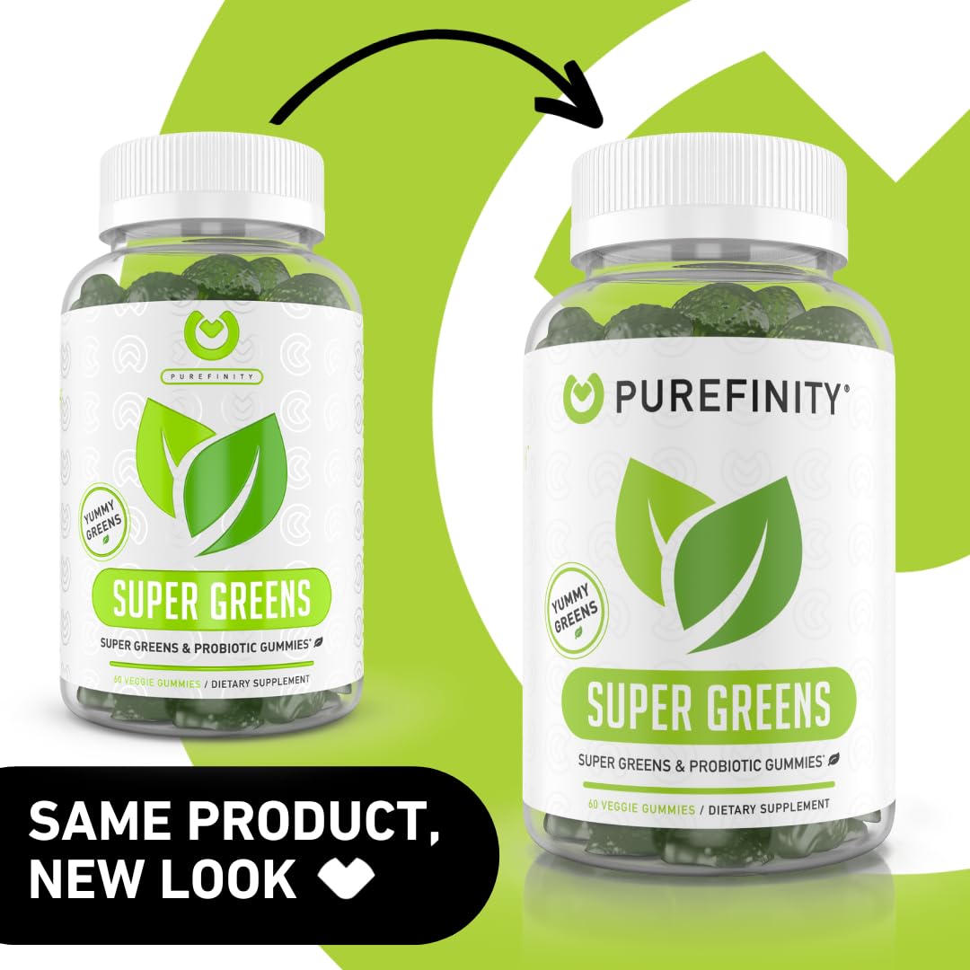 Close-up of PUREFINITY Super Greens Gummies showing berry flavour