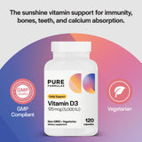 Close-up of PureFormulas Vitamin D3 vegetarian capsules