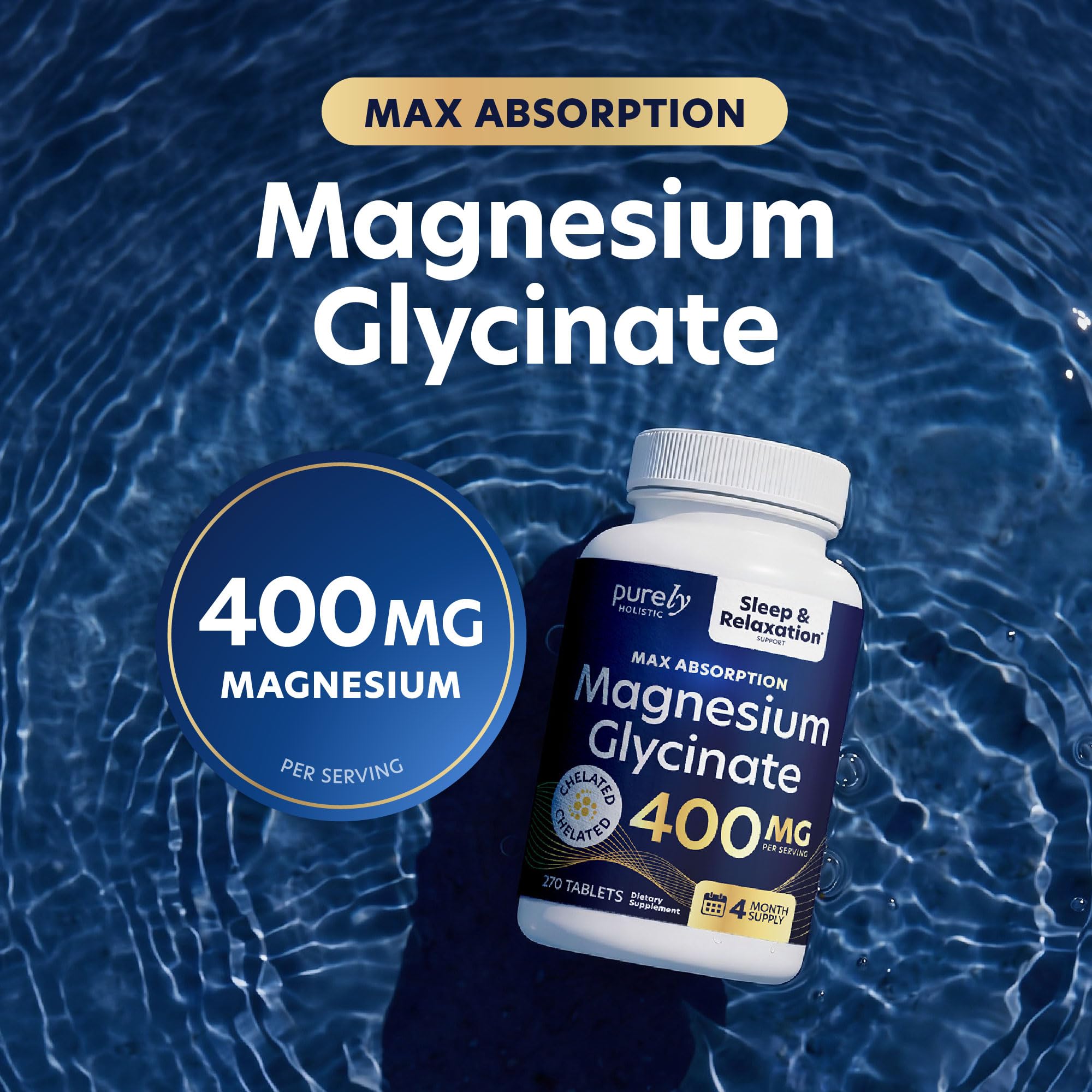 Close-up of Purely Holistic Magnesium Glycinate tablet