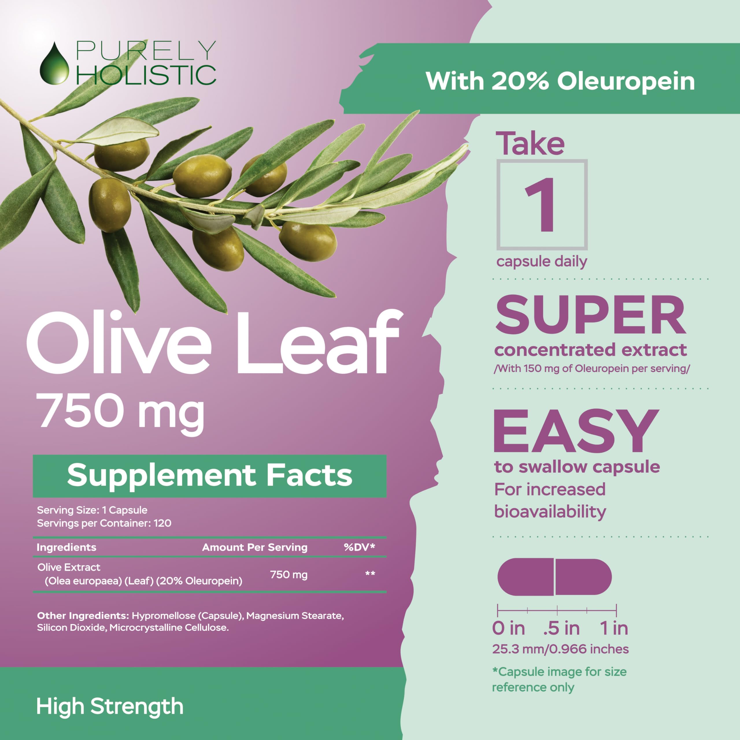 Close-up of Purely Holistic Olive Leaf Extract Capsules